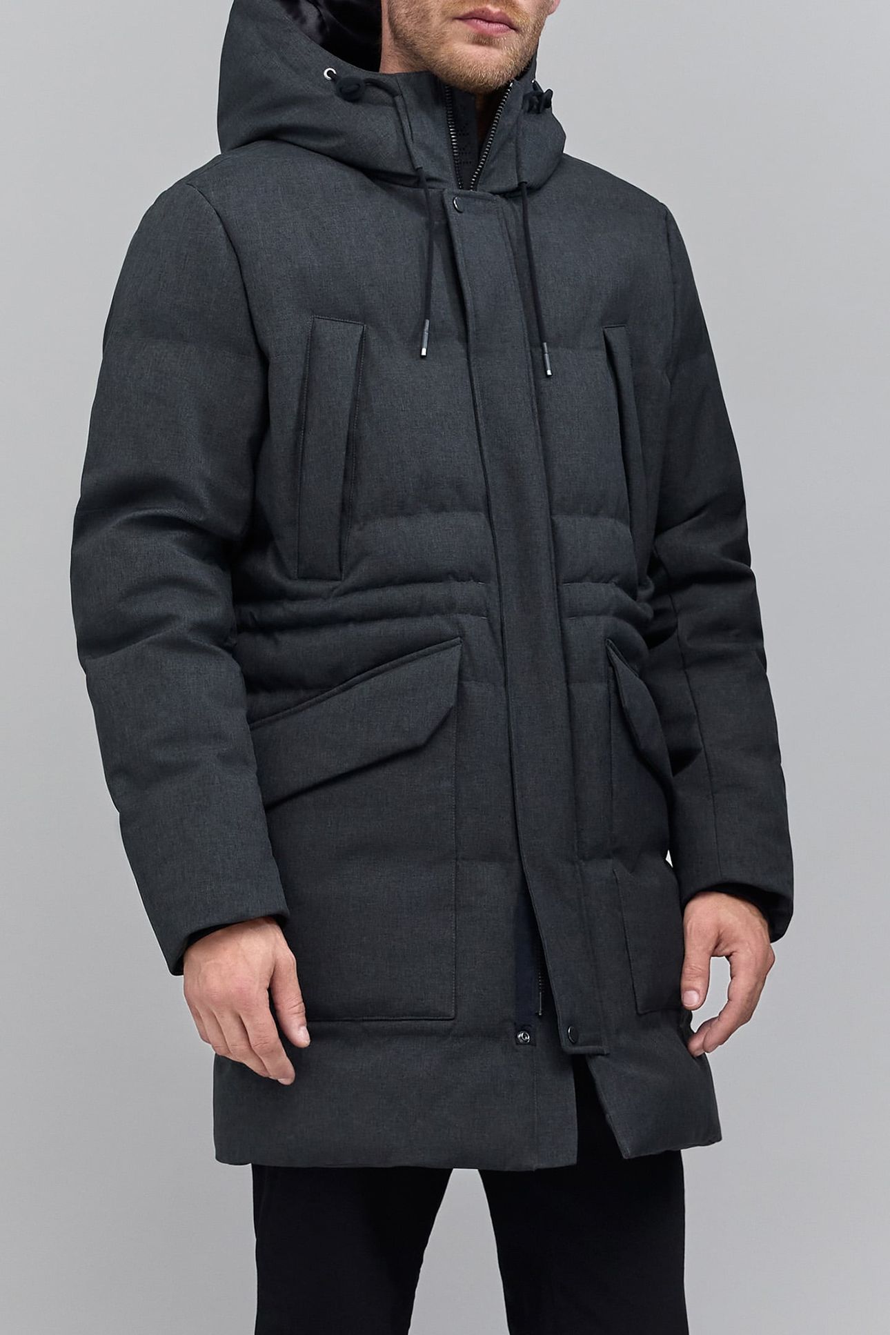 CHARCOAL RECYCLED POLYESTER LONG PADDED JACKET 4