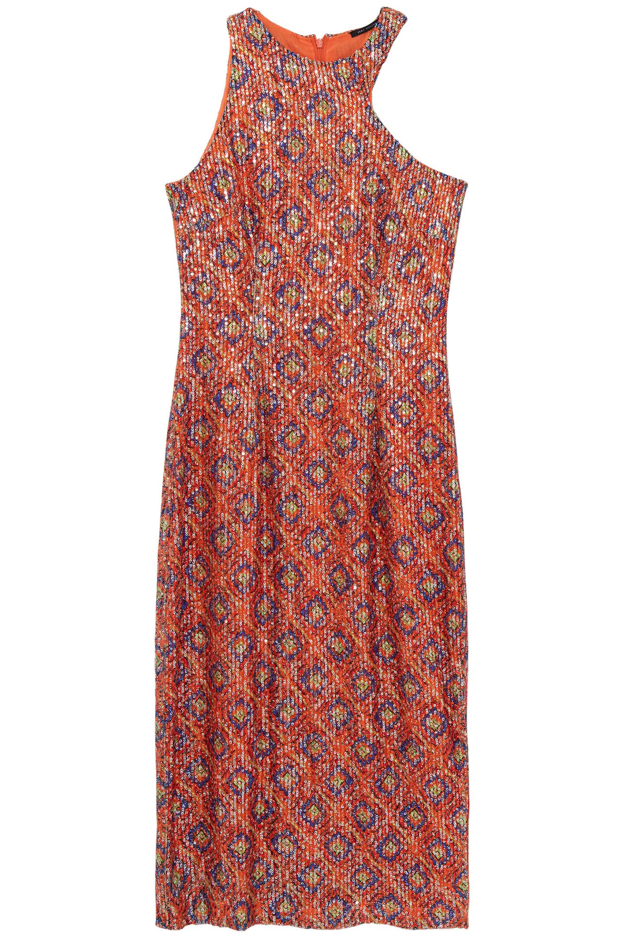 SEQUIN-EMBROIDERED ARABESQUE PRINT MELON MIDI DRESS FOR WOME 3