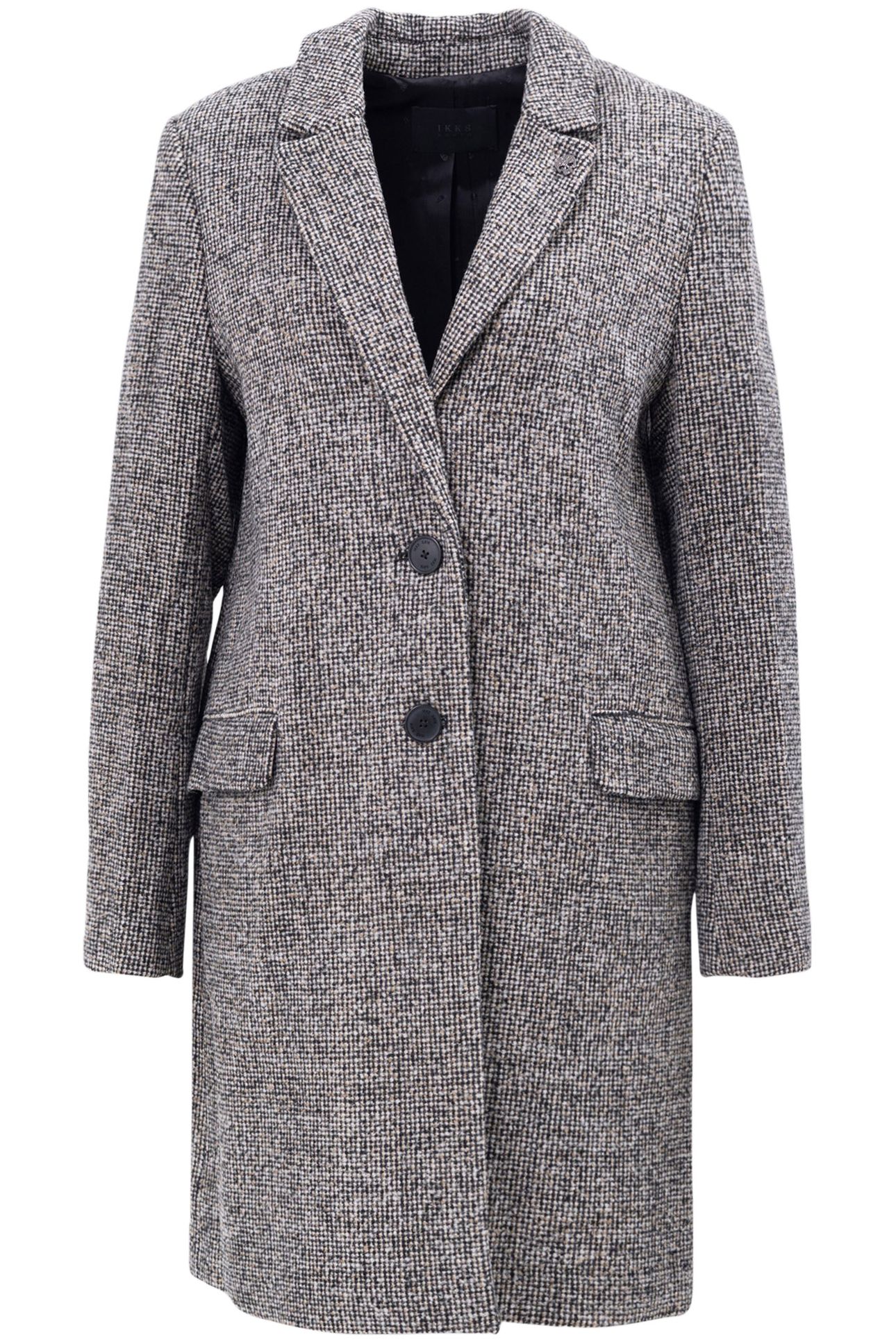 BLACK MID-LENGTH COAT IN MOTTLED WOOL EMBROIDERY 1