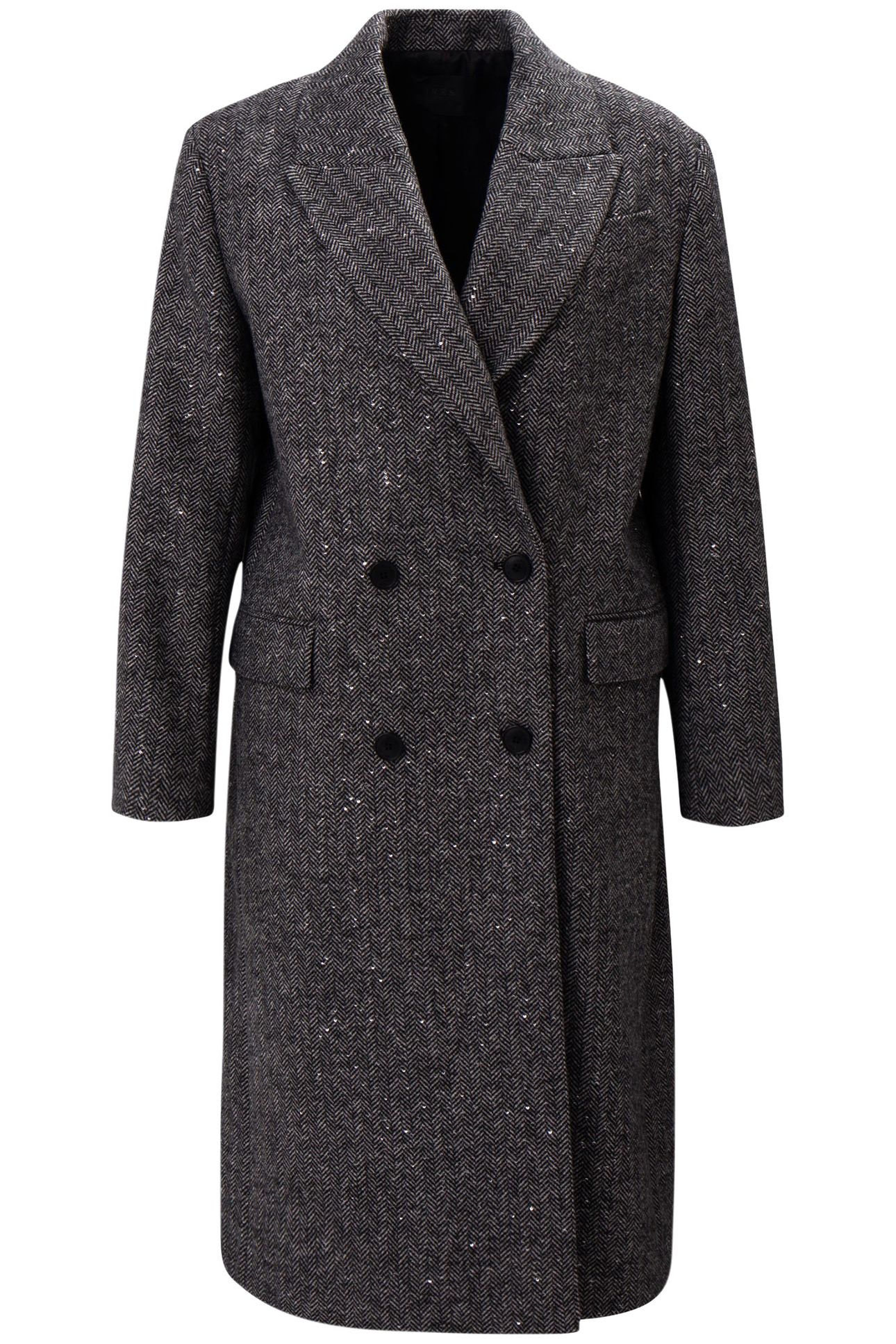 GREY HERRINGBONE COAT WITH SEQUIN EMBROIDERY 1