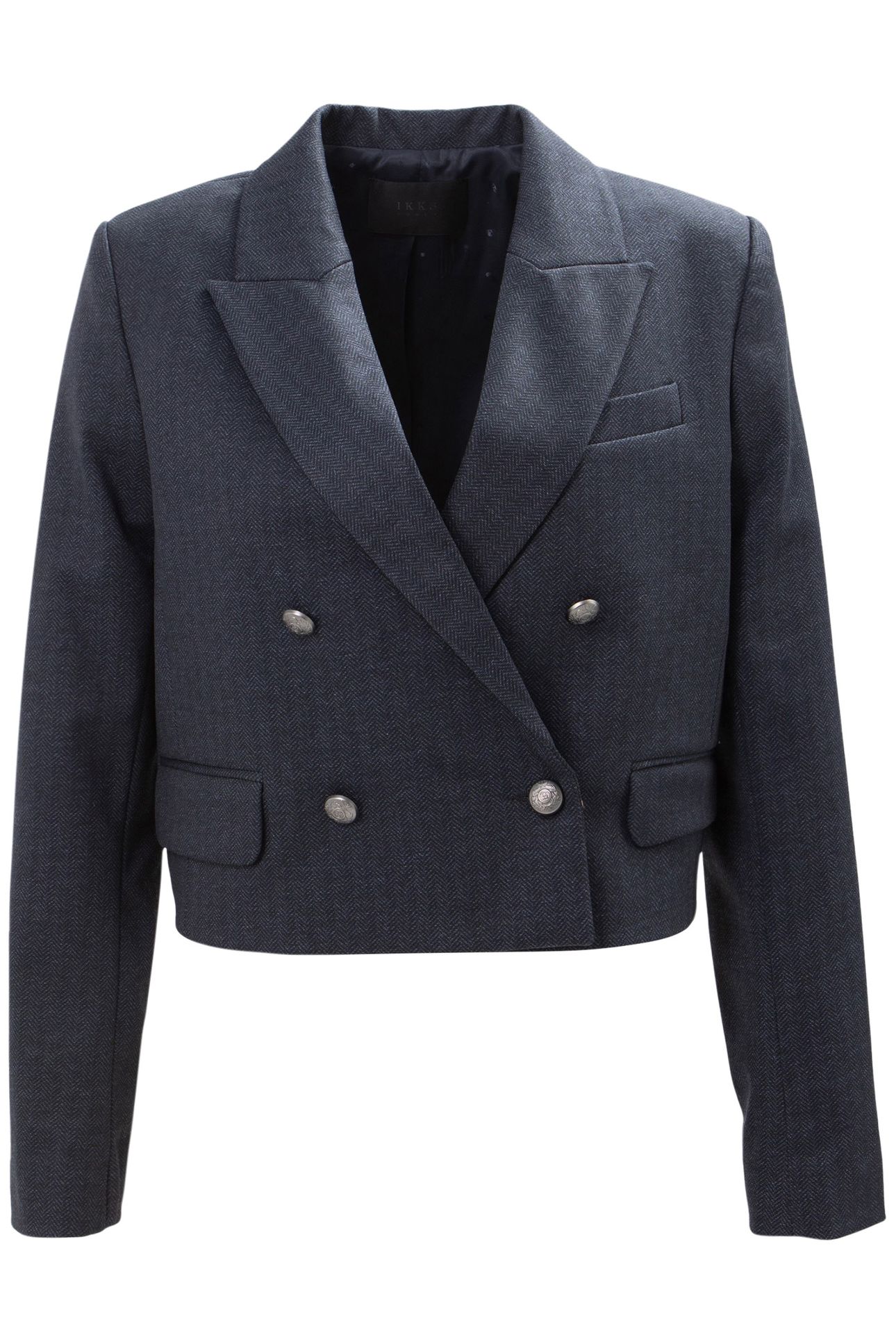 NAVY HERRINGBONE PATTERN SHORT SUIT JACKET 4