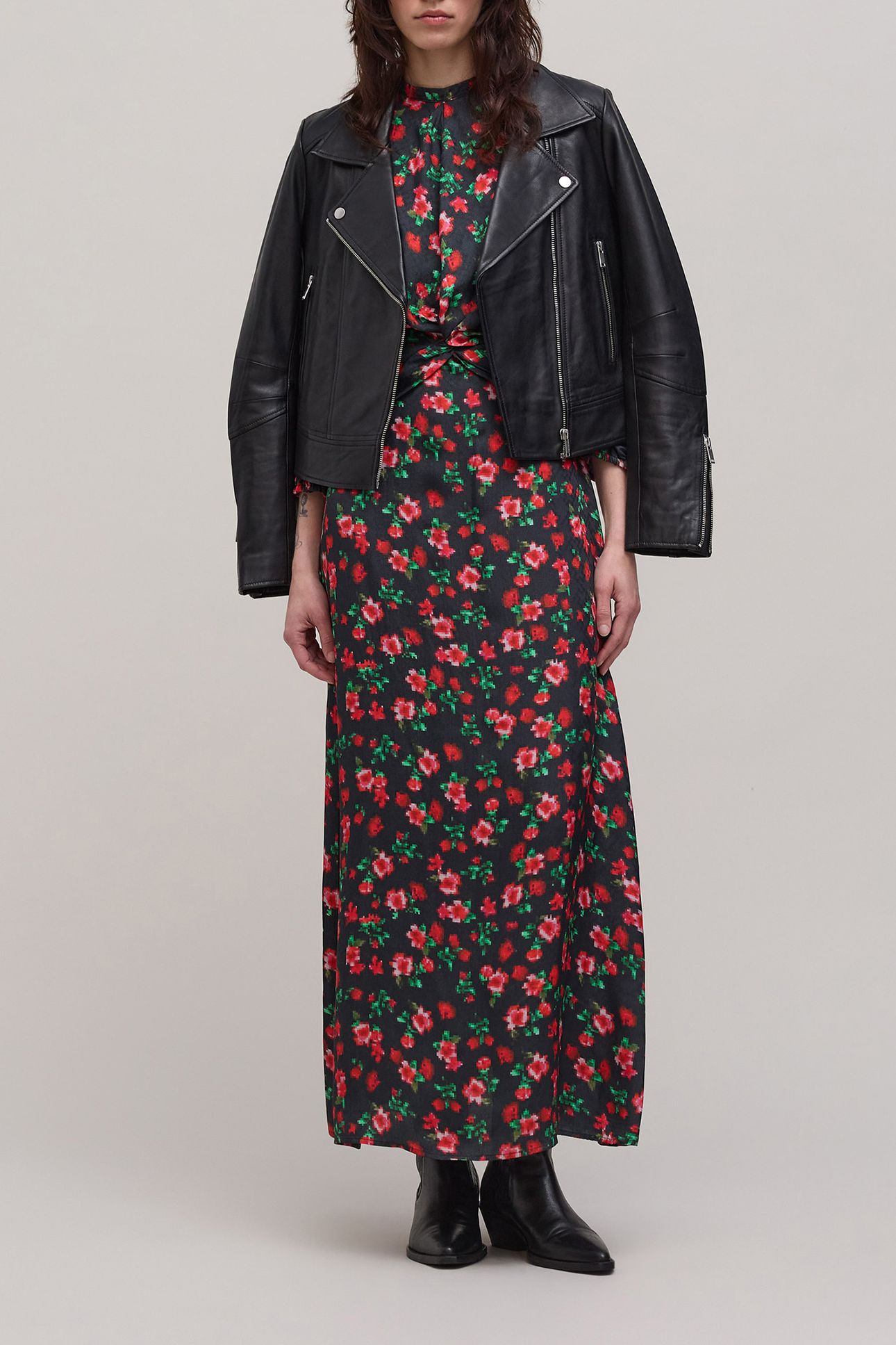 FLOWER PIXEL PRINT BLACK MAXI DRESS 4
