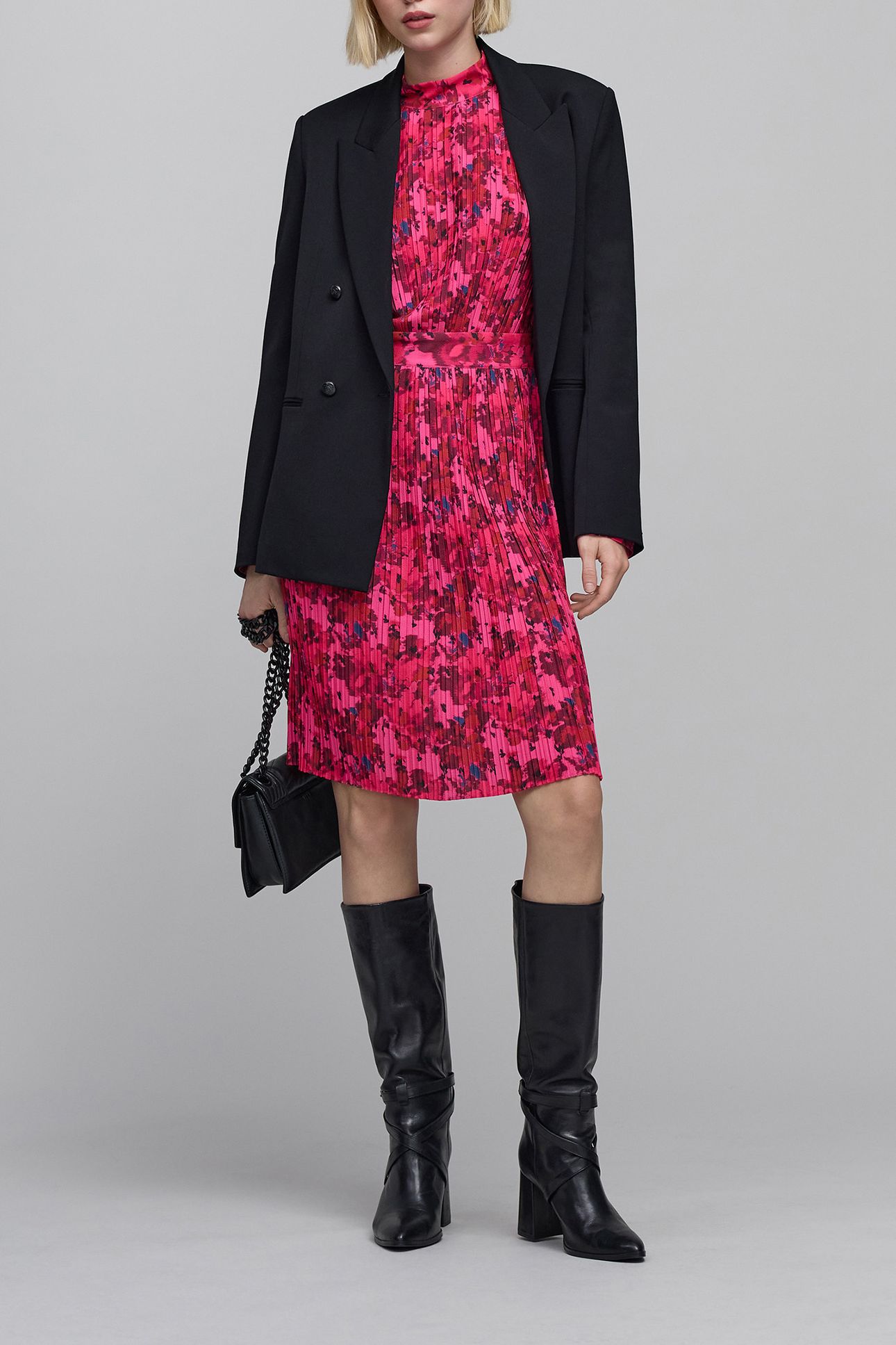 PINK PLEATED ORIGAMI FLOWER PRINT DRESS 4