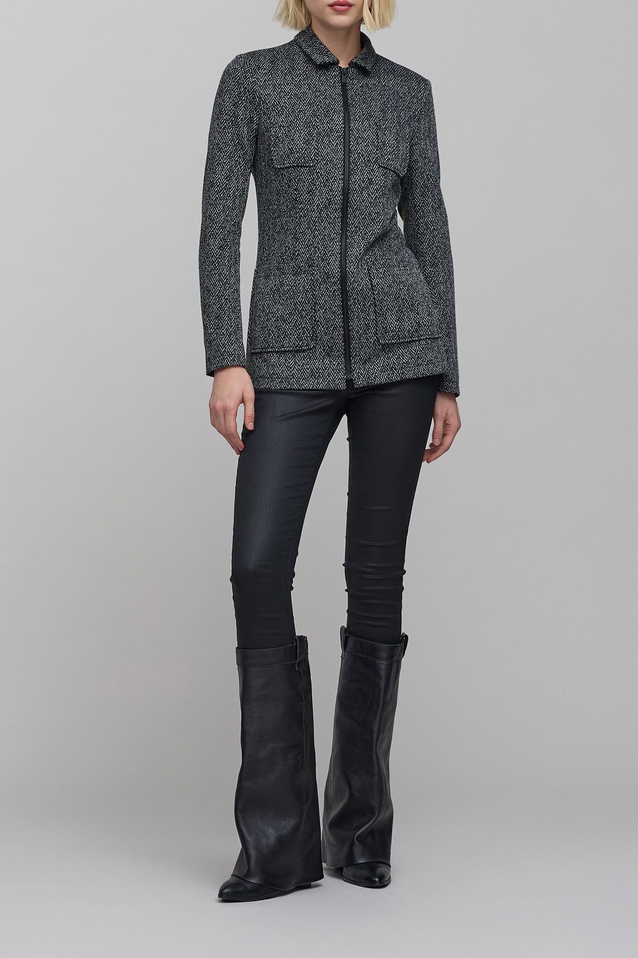 GREY HERRINGBONE-KNIT ZIP-UP JACKET 3