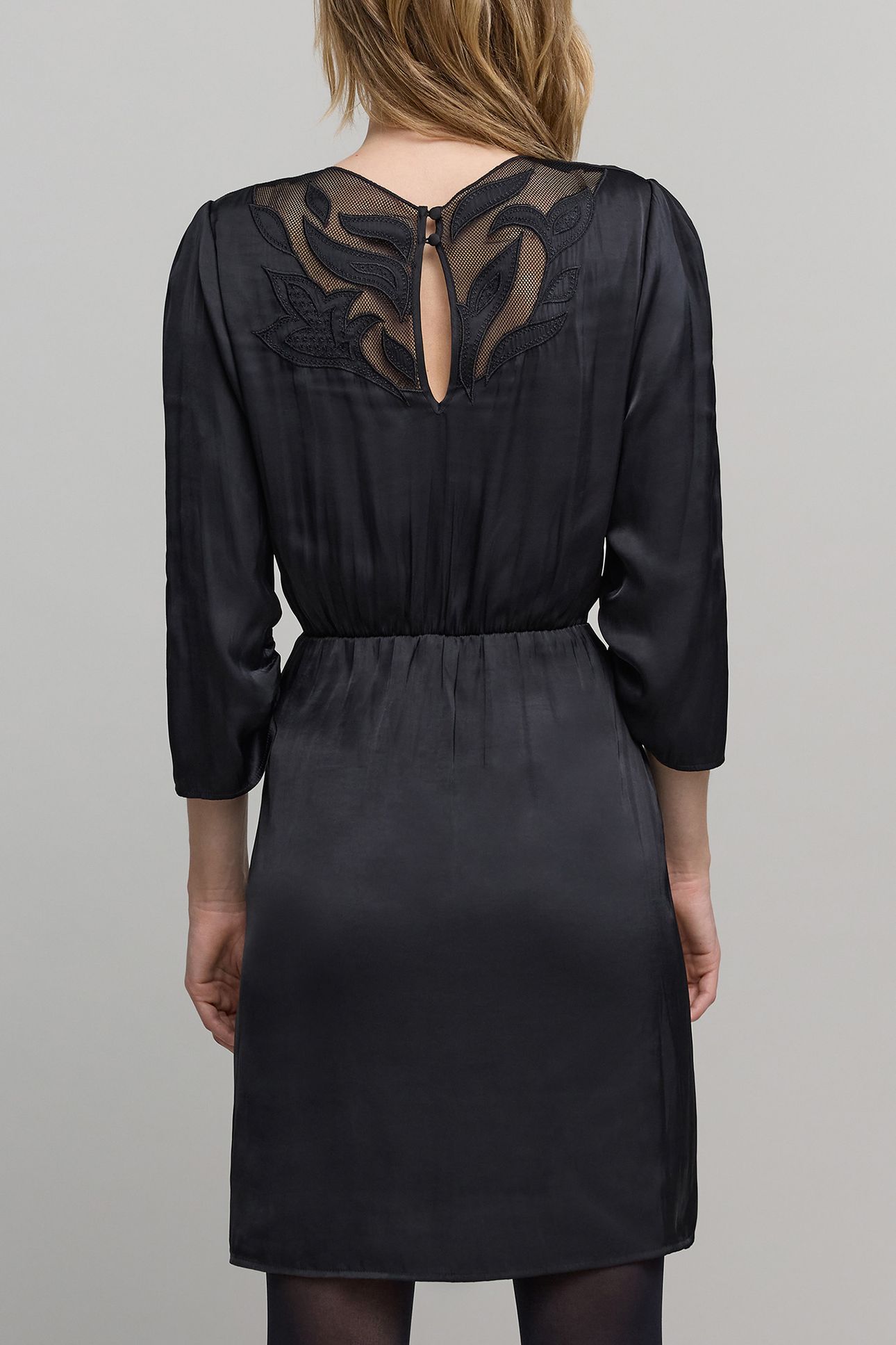 BLACK CRUMPLED LACE BACK DRESS 2