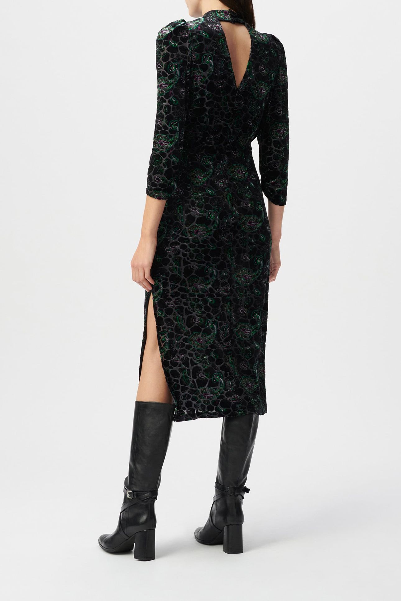 BLACK BAROQUE PAISLEY VELOUR DEVOURED DRESS 3