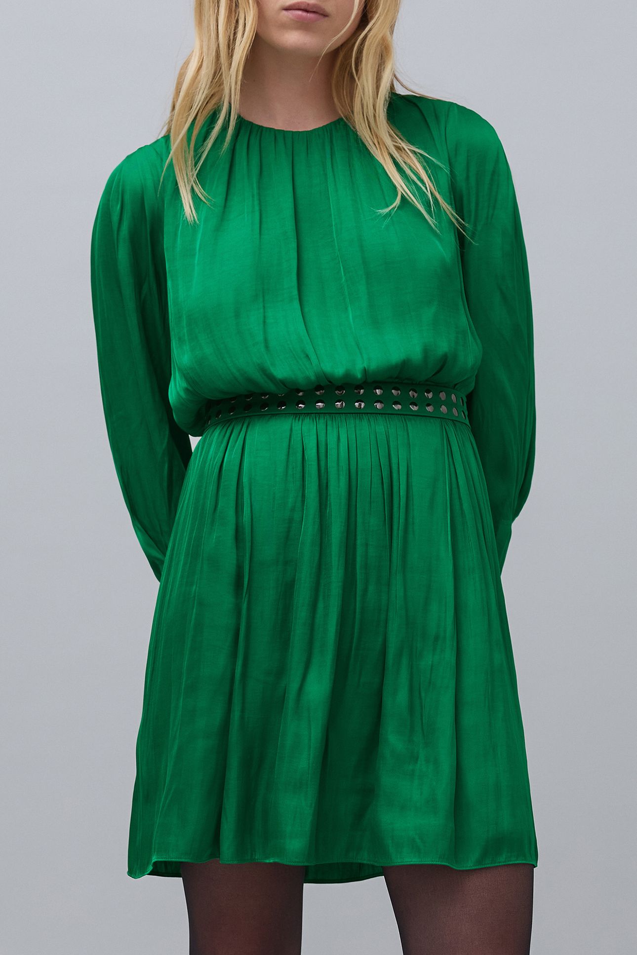 GREEN PRE-WRINKLED STUDDED DRESS 1