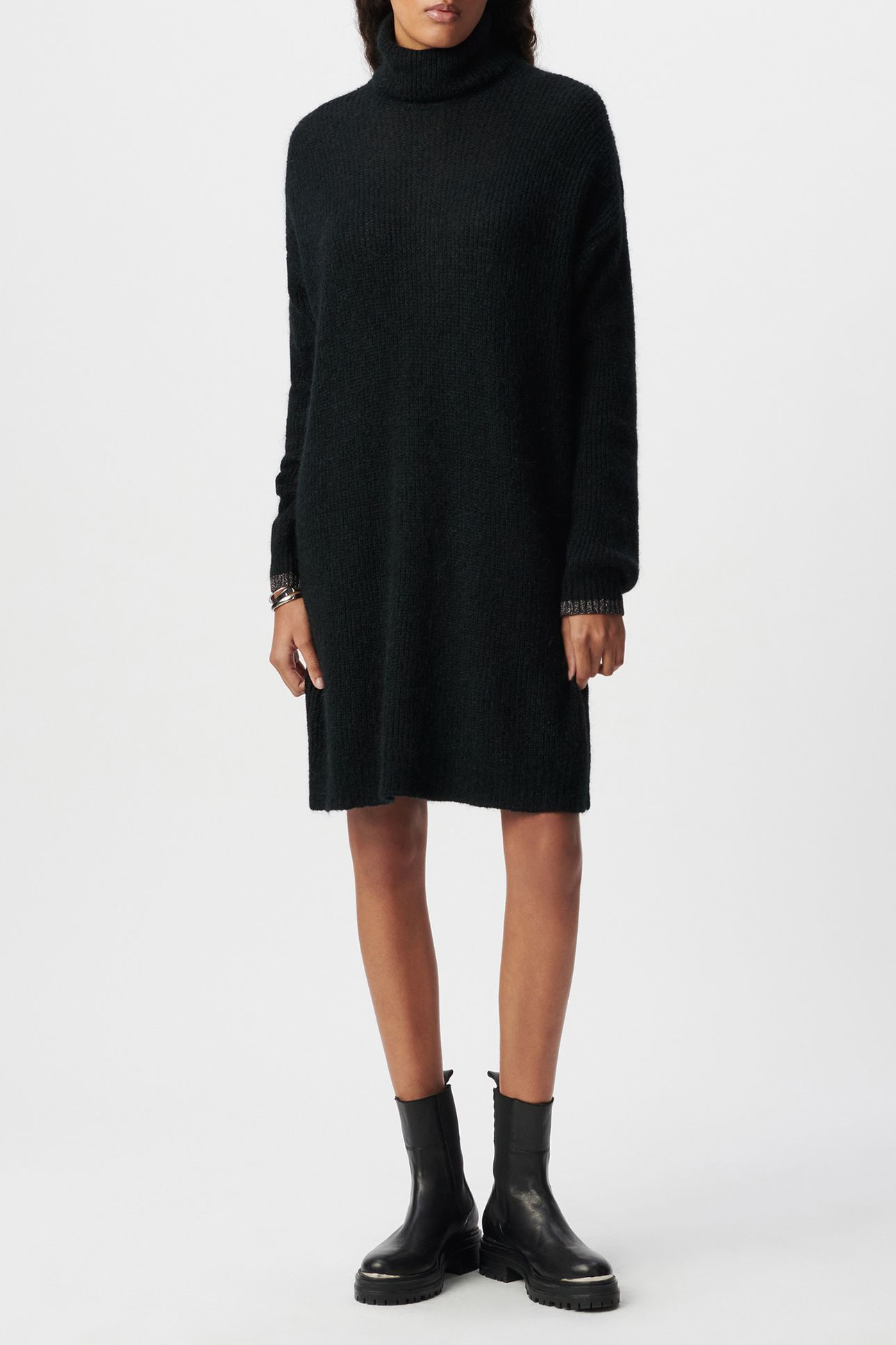 BLACK RIB-KNIT TURTLENECK SWEATER DRESS 1