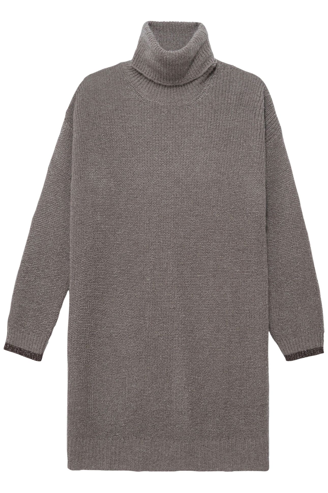 KHAKI RIB KNIT TURTLENECK SWEATER DRESS 1