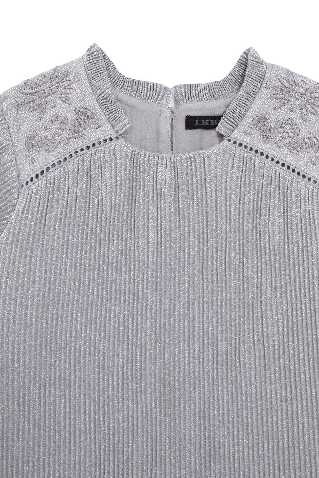 SILVERY PLEATED DRESS WITH EMBROIDERED SHOULDERS 4