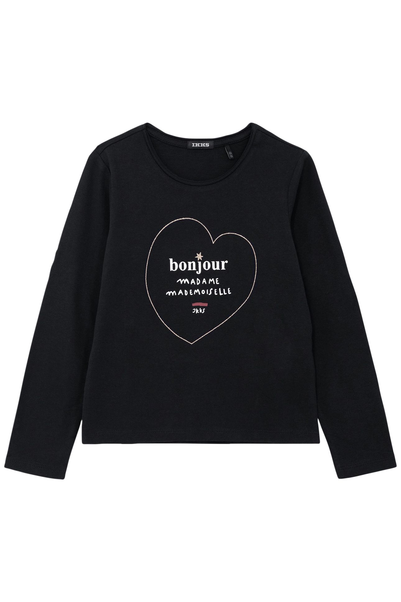BLACK T-SHIRT ORGANIC COTTON GOLD HEART AND MESSAGE GIRL 1