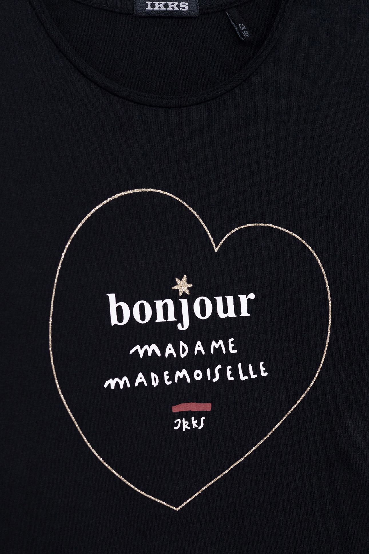 BLACK T-SHIRT ORGANIC COTTON GOLD HEART AND MESSAGE GIRL 3