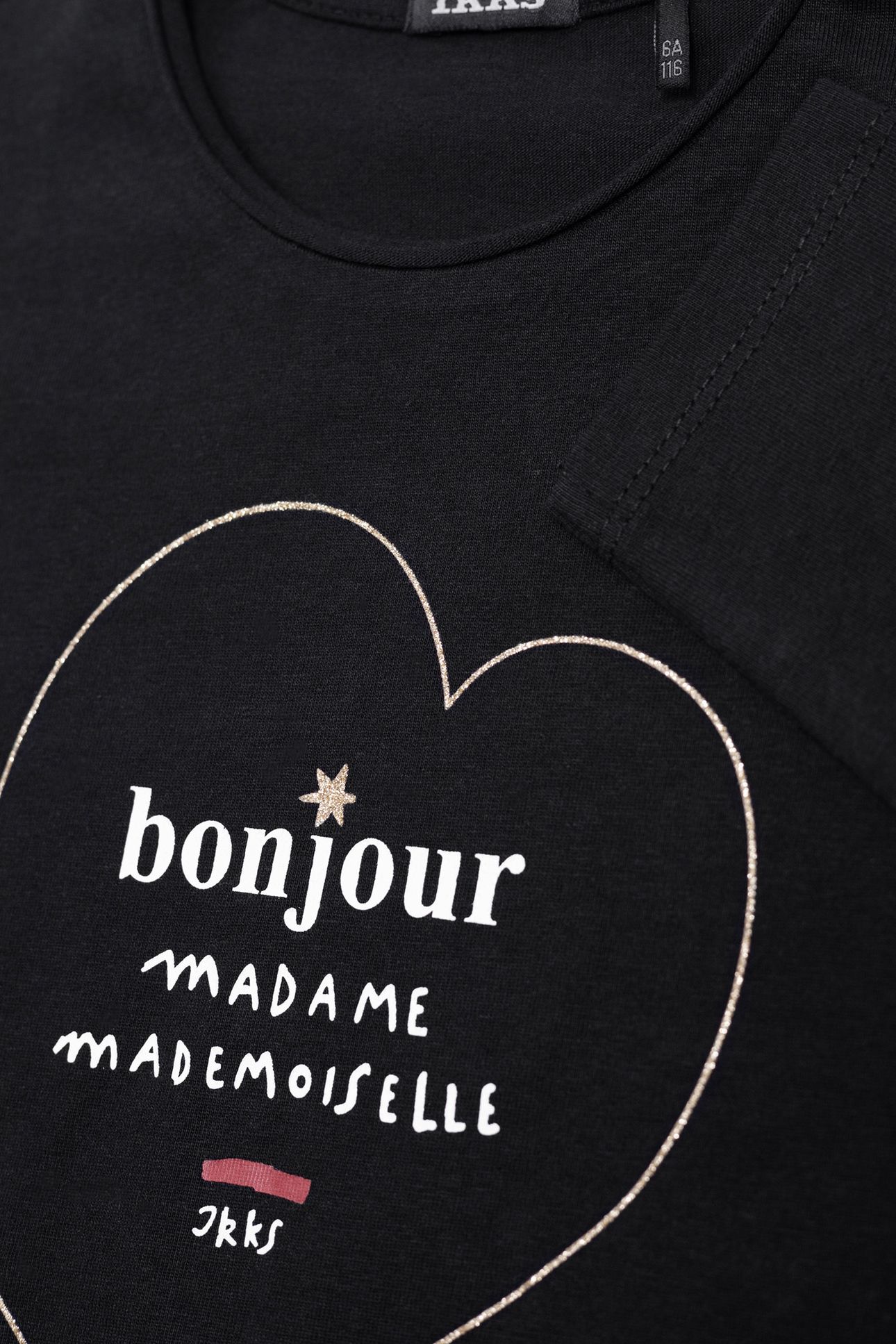 BLACK T-SHIRT ORGANIC COTTON GOLD HEART AND MESSAGE GIRL 4