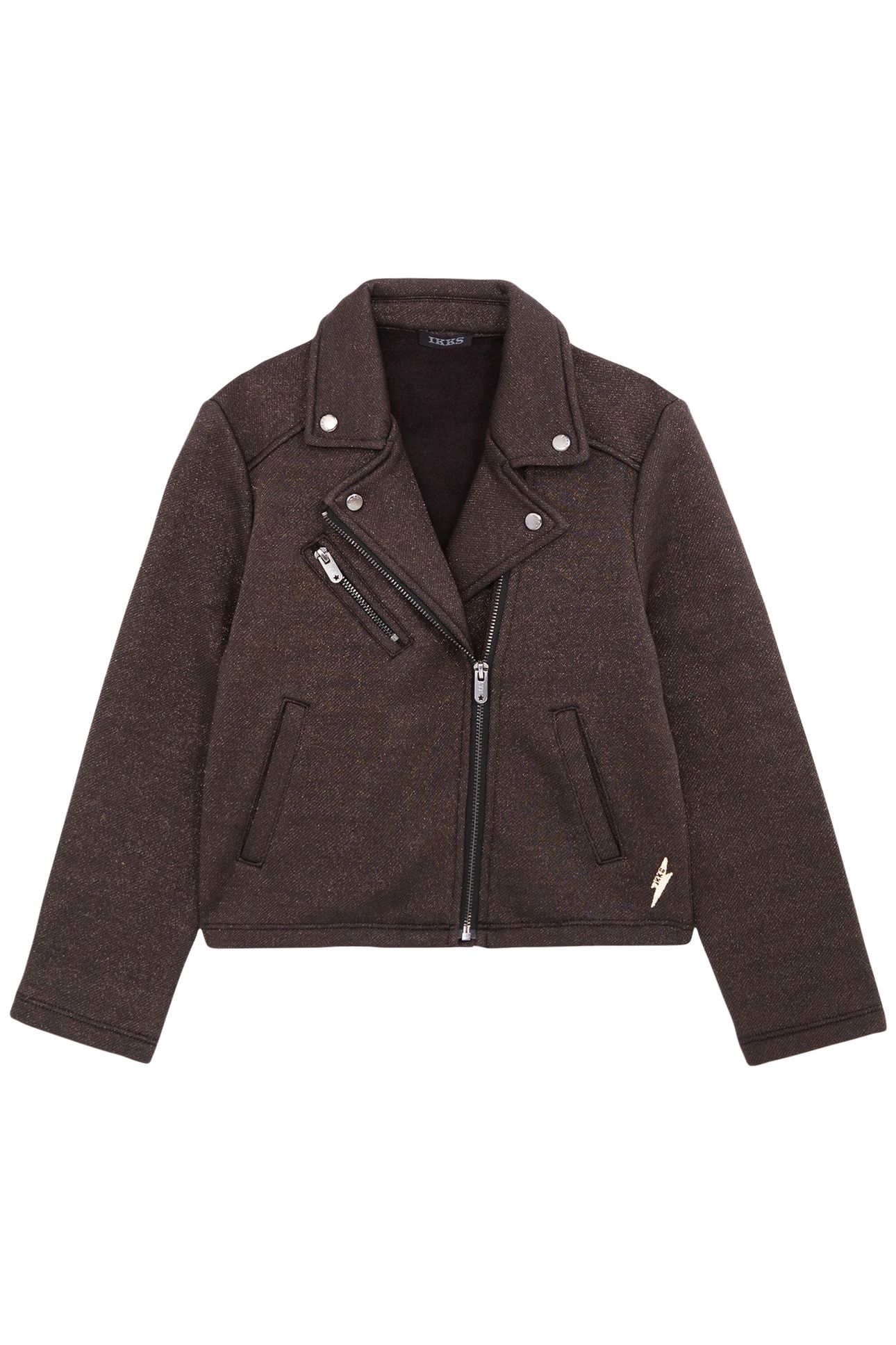 GIRL'S BLACK SEQUINED FLEECE BIKER CARDIGAN 1
