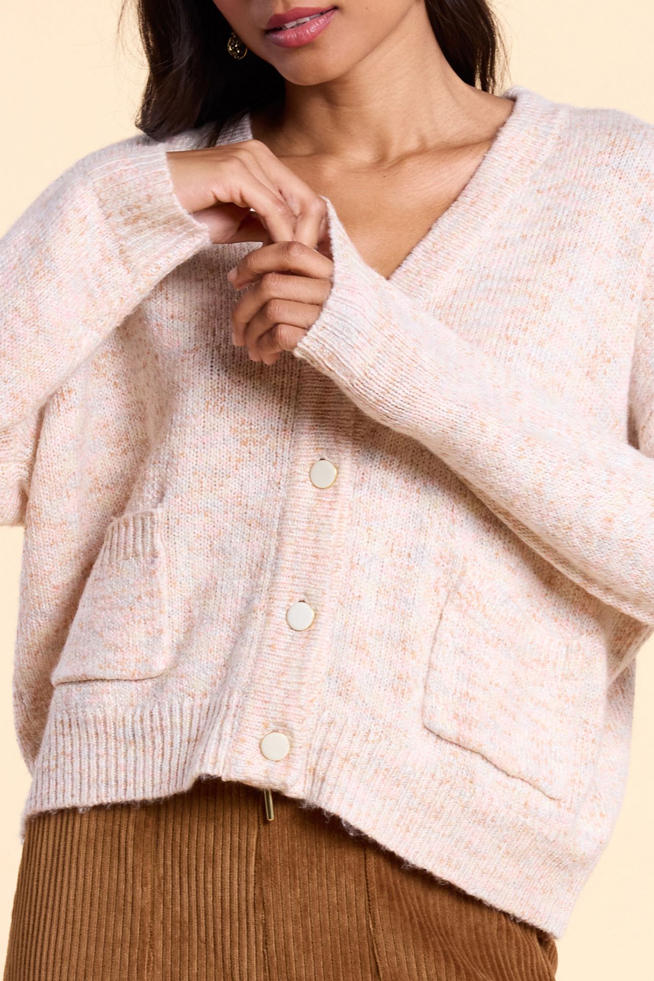 ECRU MOTTLED PASTEL KNITTED CARDIGAN 5