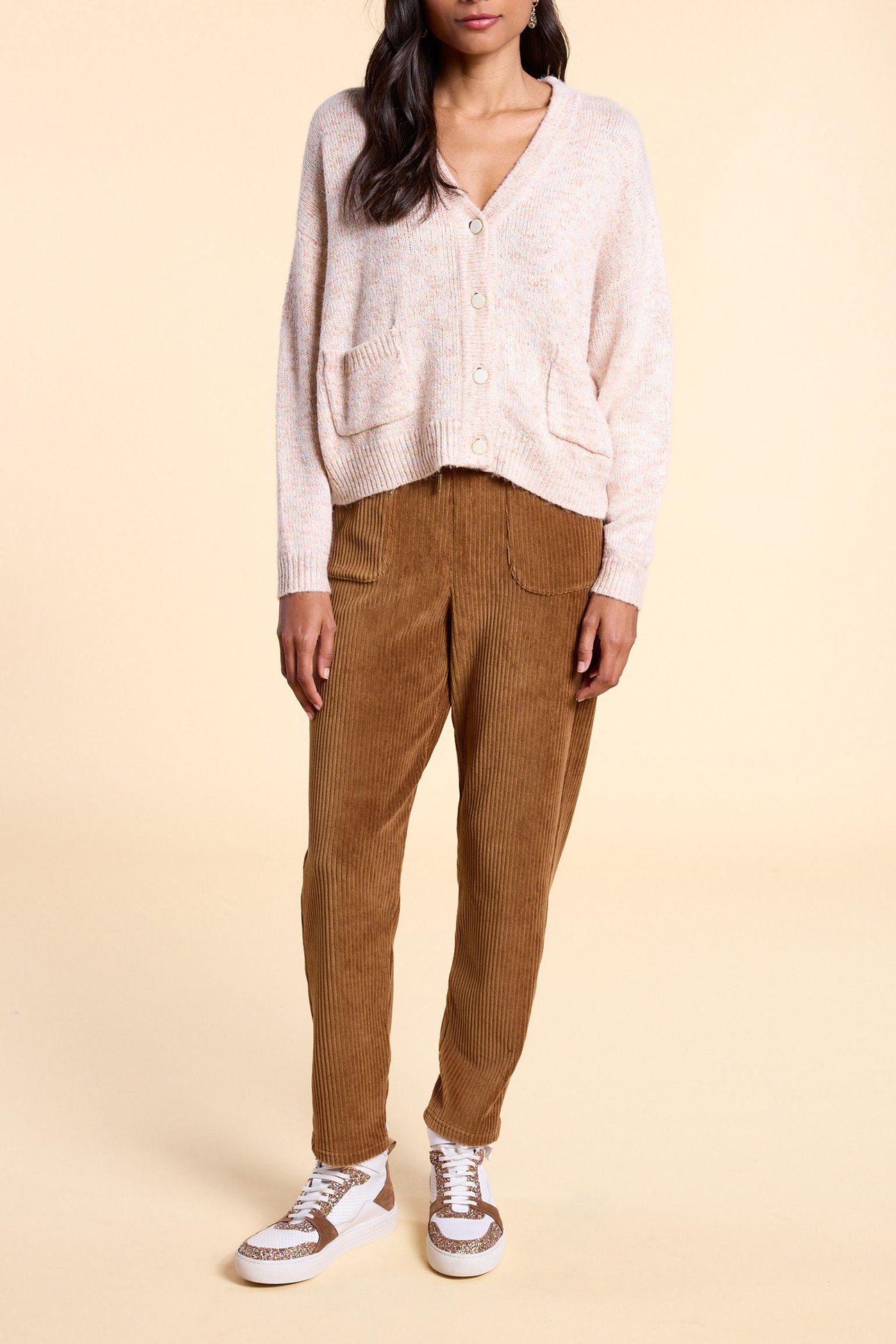 ECRU MOTTLED PASTEL KNITTED CARDIGAN 1
