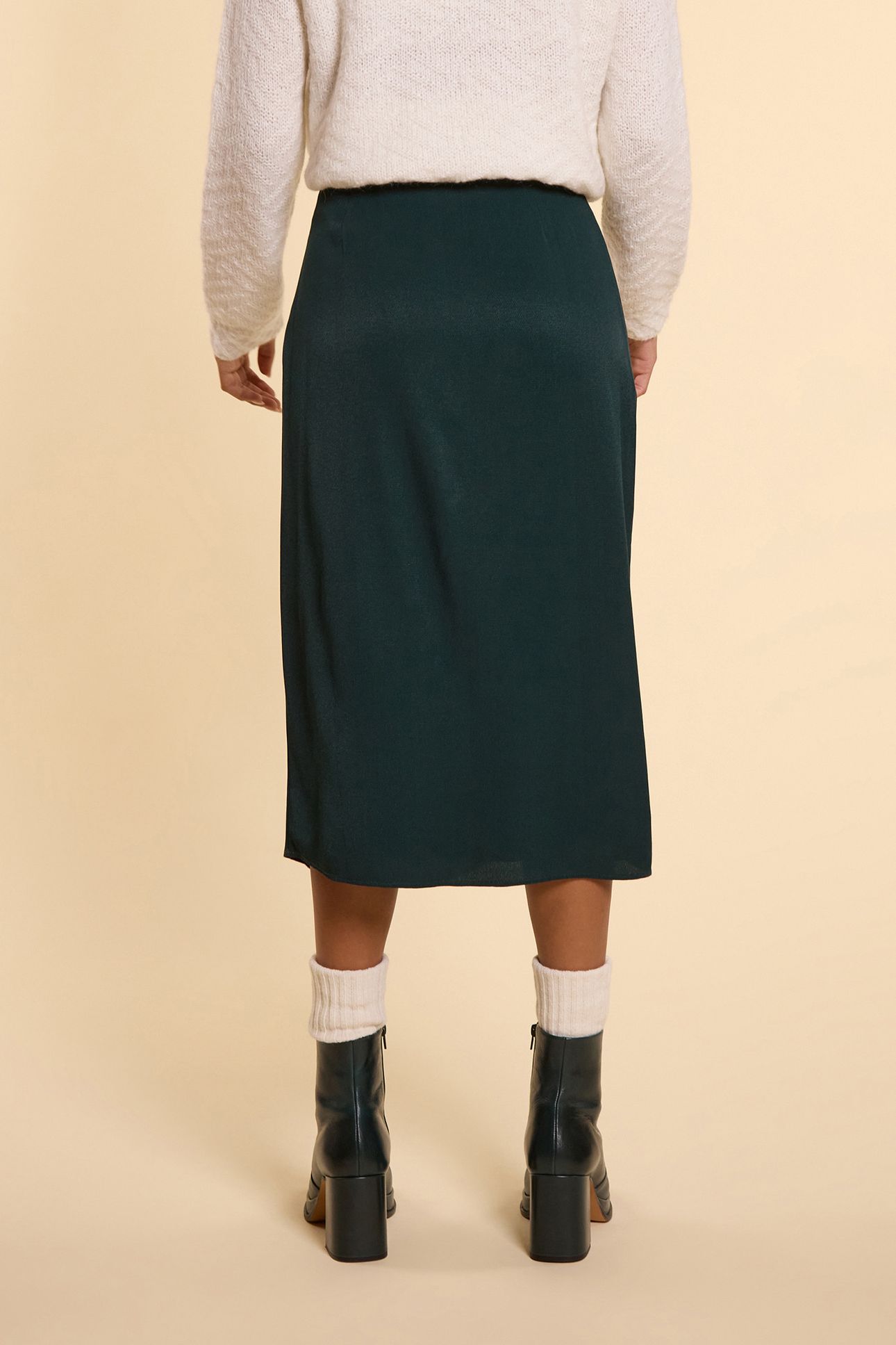 MIDNIGHT GREEN MIDI SKIRT  SIDE SLIT 2