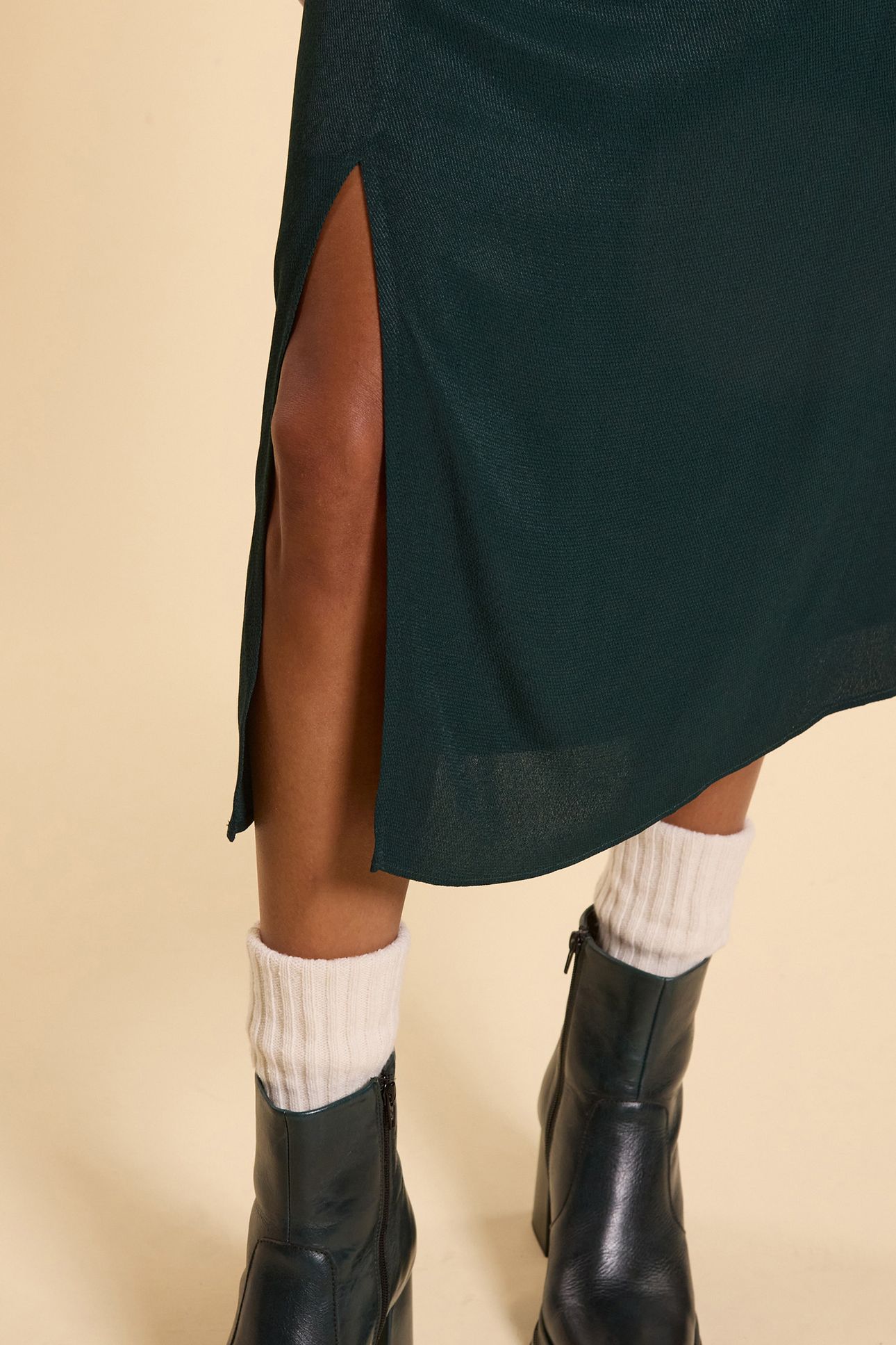 MIDNIGHT GREEN MIDI SKIRT  SIDE SLIT 5