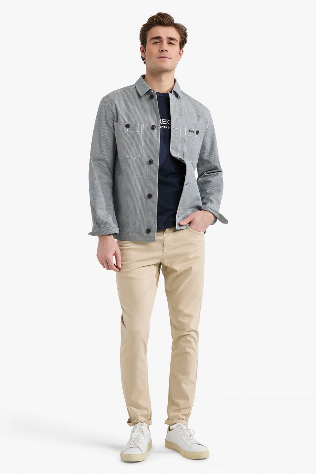 COTTON STRIPED SHIRT JACKET NAVY 2