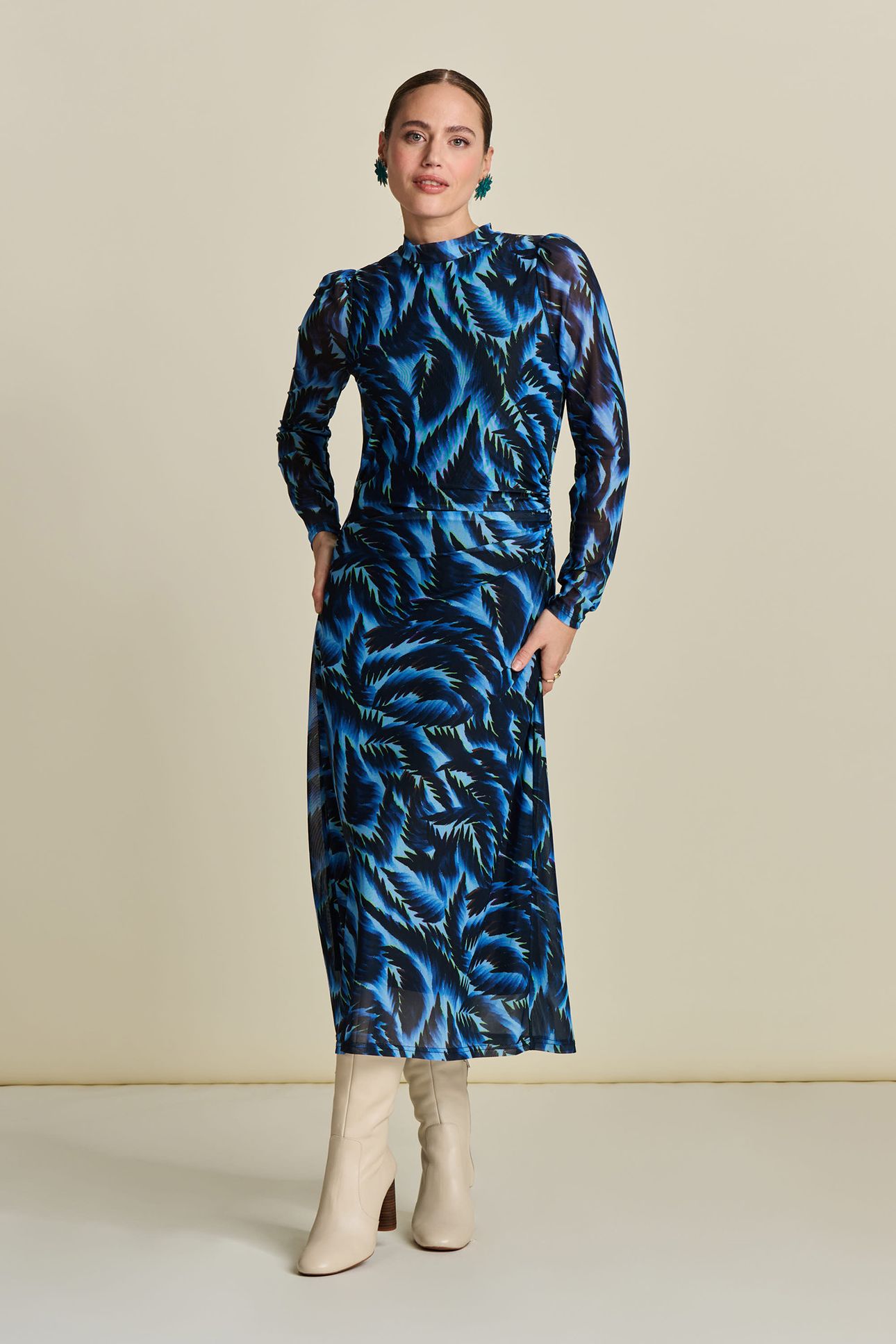 DRESS - FEATHERS BLUE MESH 1