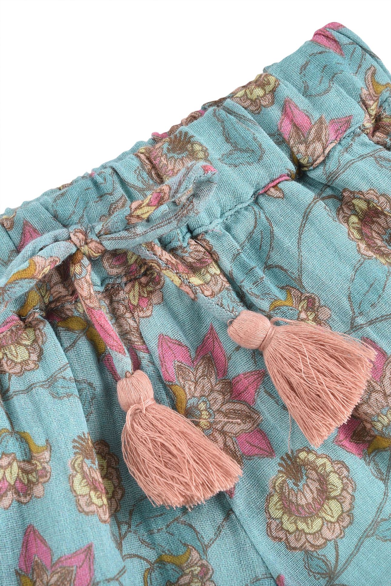 SHORTS VALLALOID TURQUOISE FLOWERS 7
