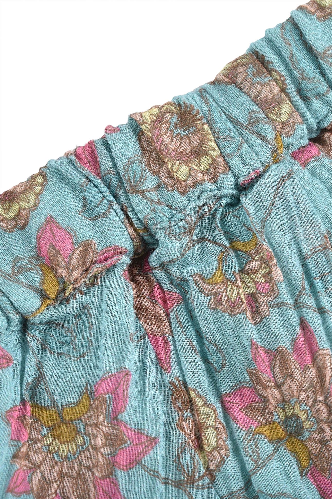 SHORTS VALLALOID TURQUOISE FLOWERS 10