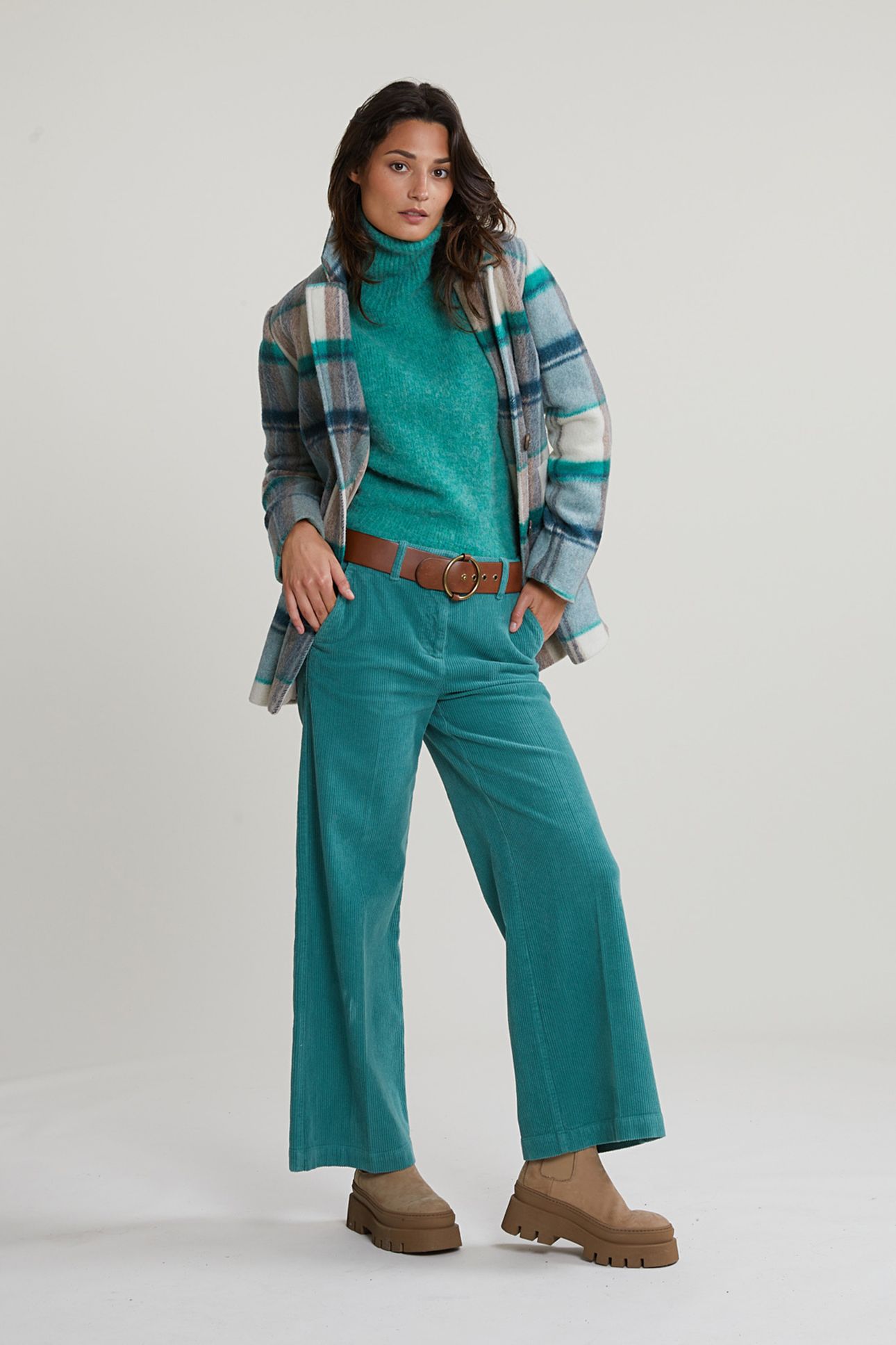 GREEN/BEIGE CHECKED BUTTTONED COAT 3