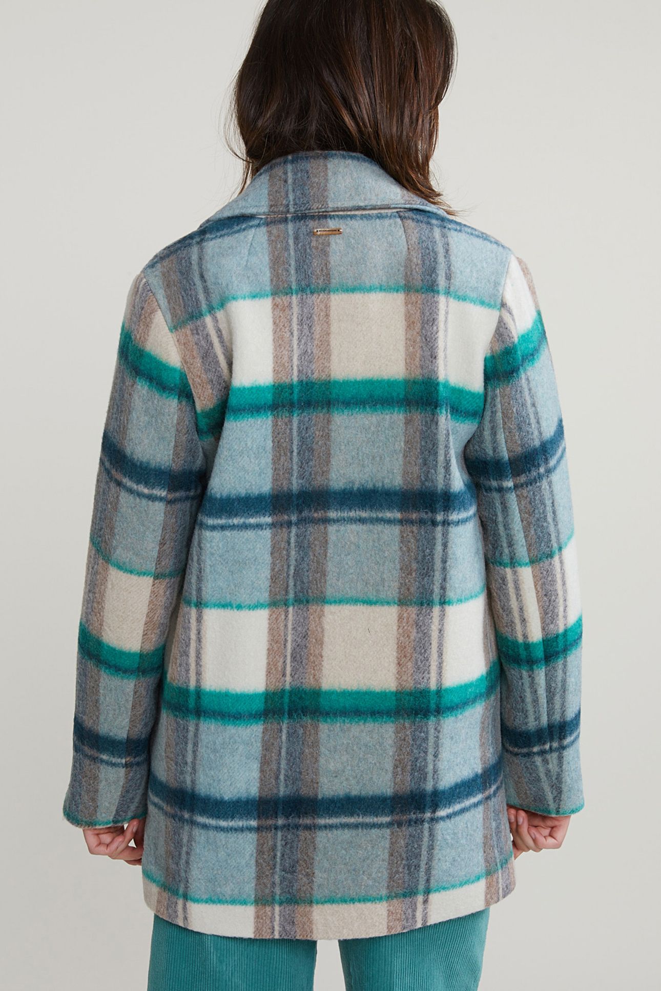 GREEN/BEIGE CHECKED BUTTTONED COAT 2