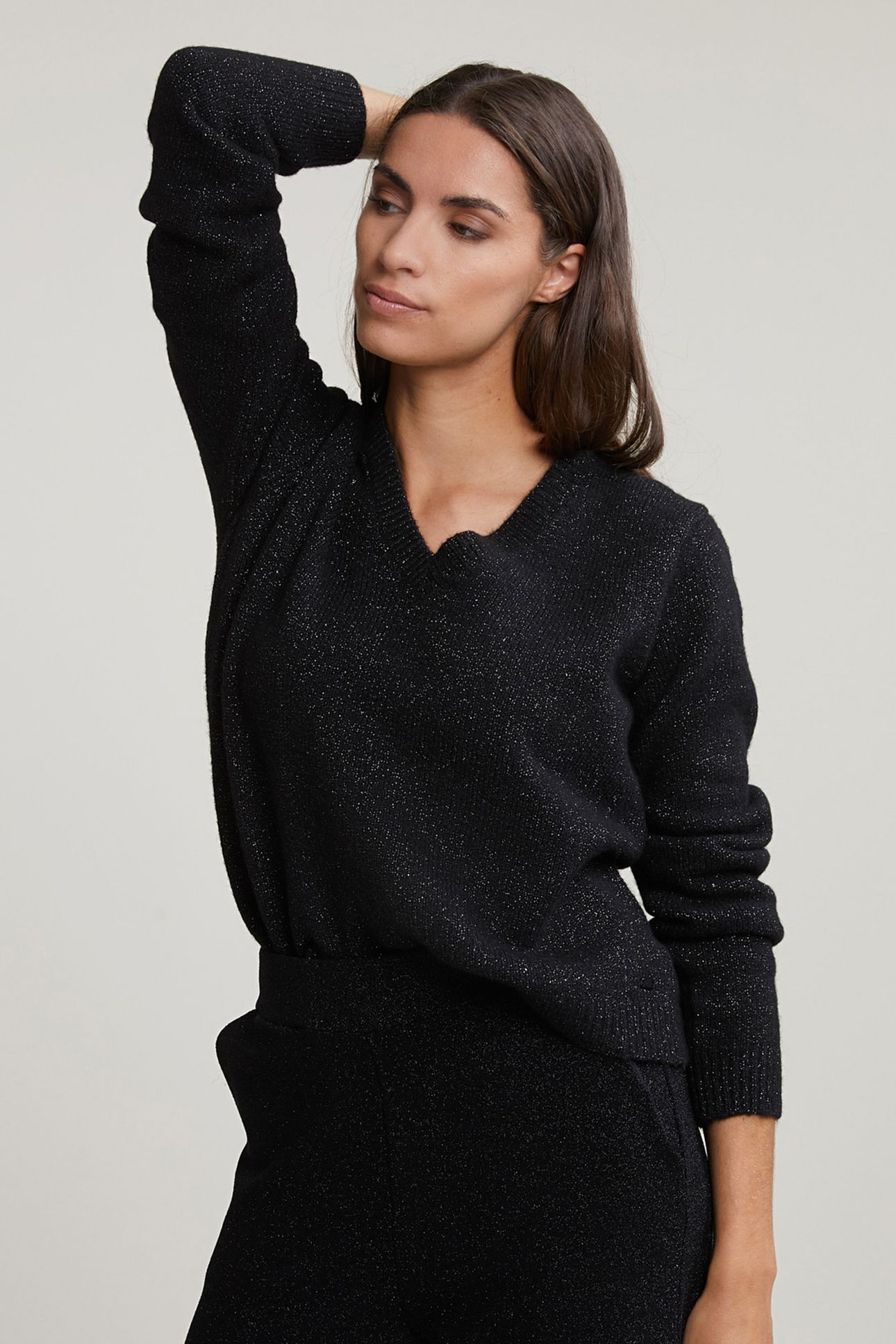 BLACK V-NECK LUREX SWEATER LONG SLEEVES 1