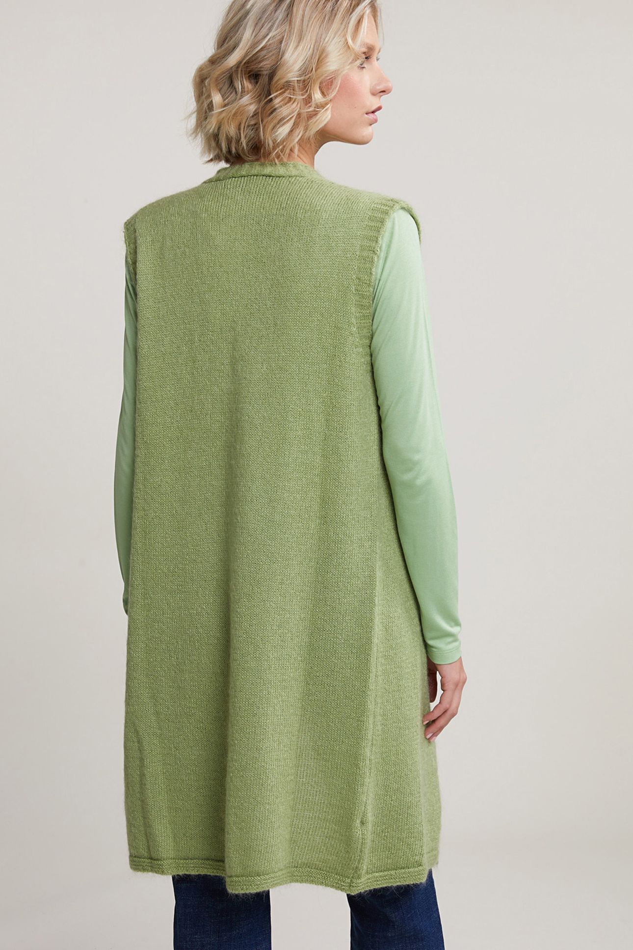GREEN SLEEVELESS V-NECK CARDIGAN 2
