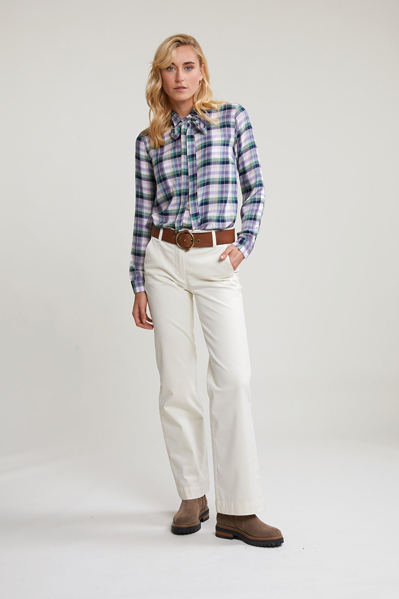 GREEN/PURPLE CHECKED BLOUSE FANCY COLLAR 3