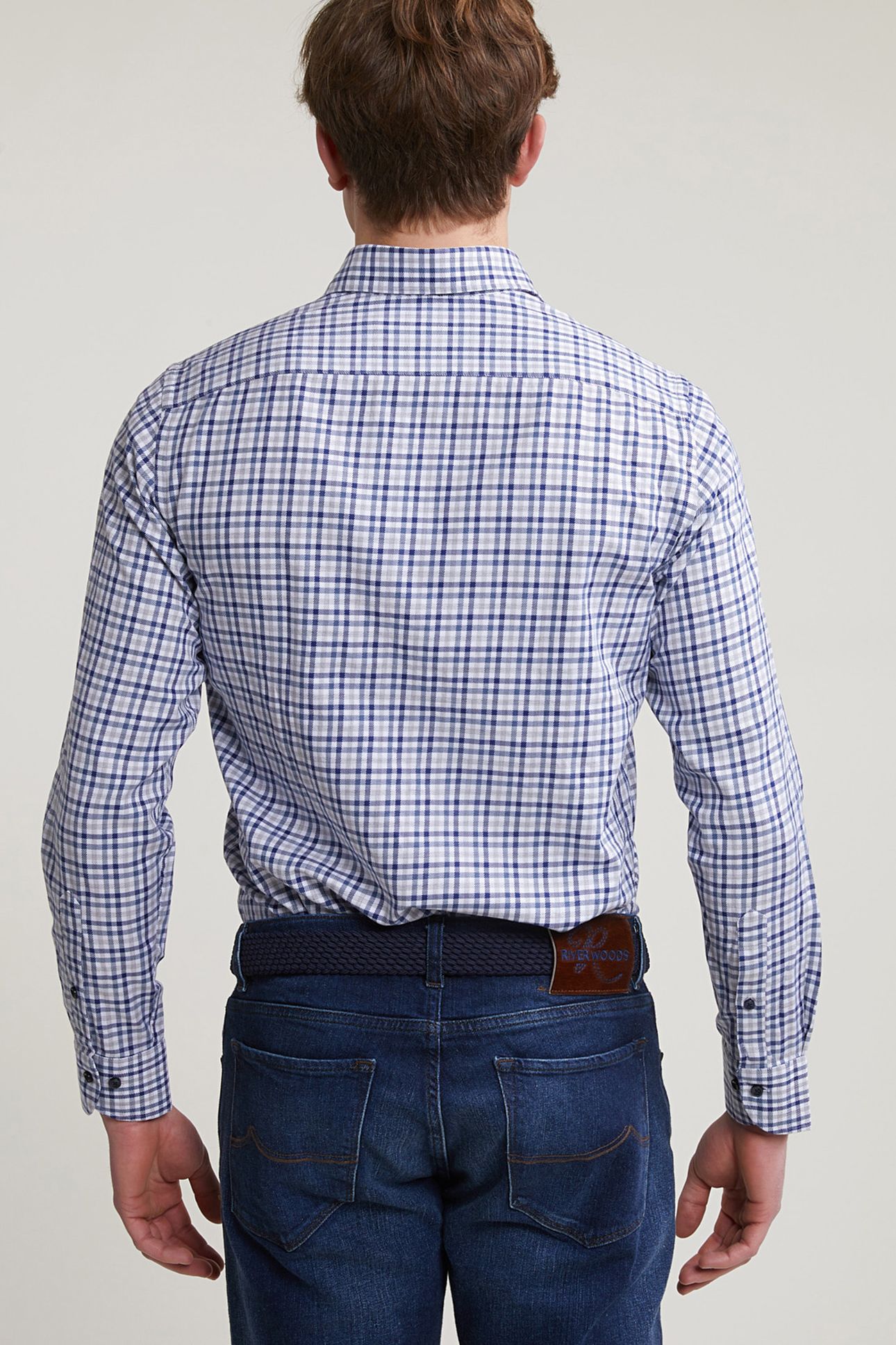 CUSTOM FIT CHECKED SHIRT BLUE/BEIGE 2