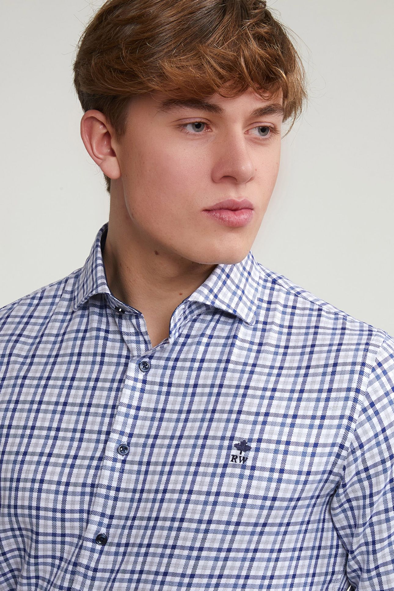 CUSTOM FIT CHECKED SHIRT BLUE/BEIGE 4