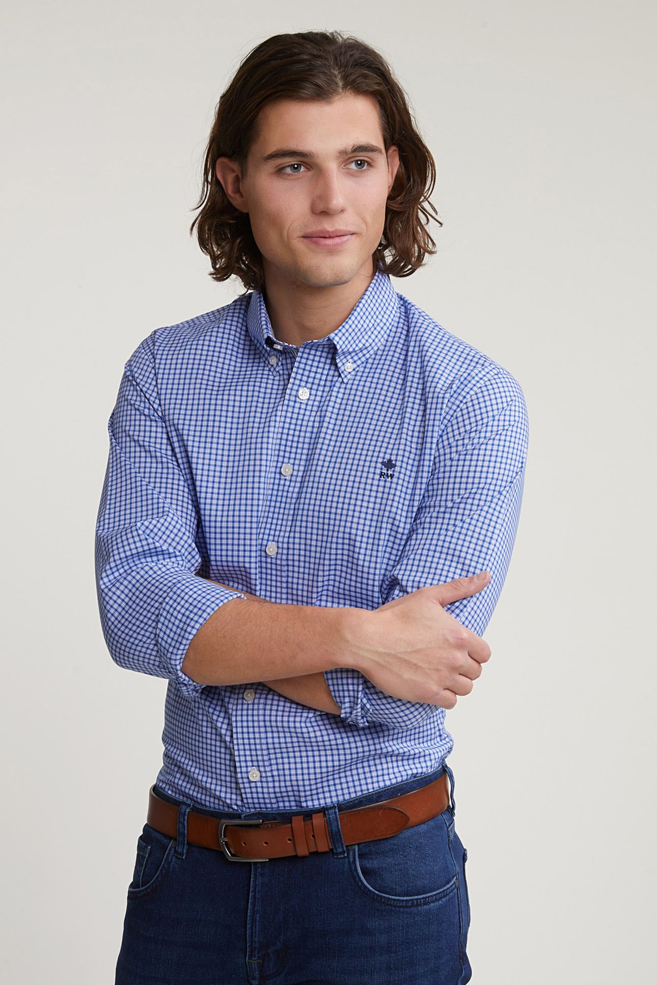 CUSTOM FIT CHECKED SHIRT BLUE/WHITE 1