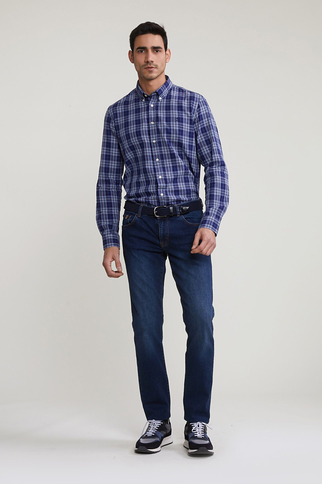CUSTOM FIT CHECKED SHIRT BLUE/GREY 3