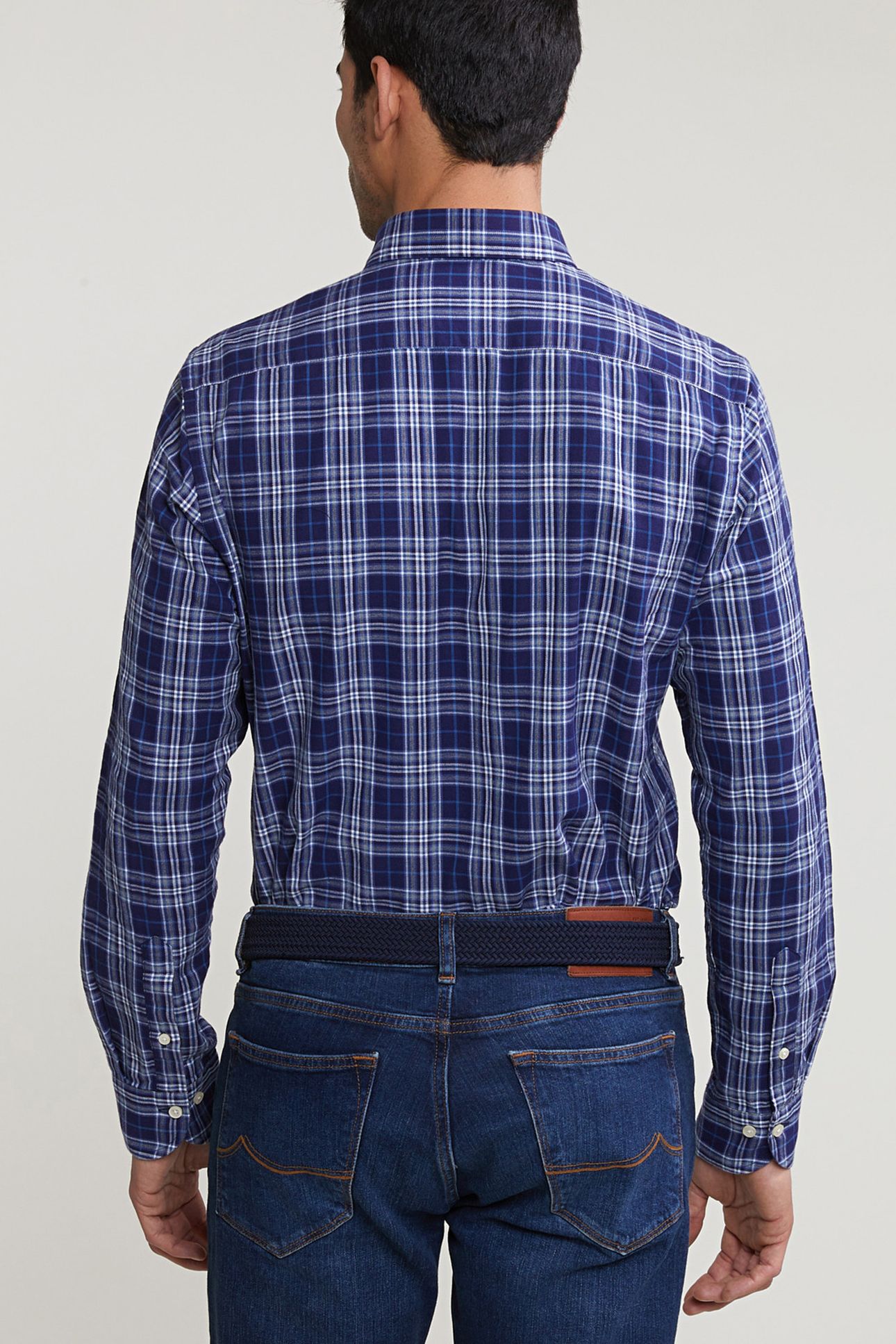 CUSTOM FIT CHECKED SHIRT BLUE/GREY 2