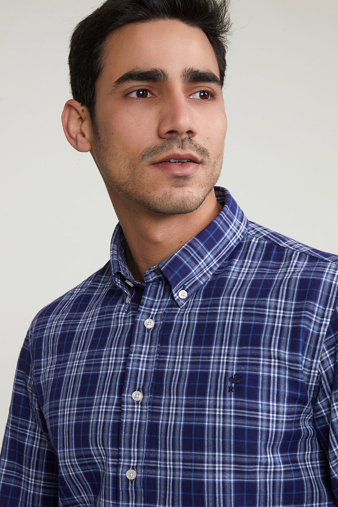 CUSTOM FIT CHECKED SHIRT BLUE/GREY 4