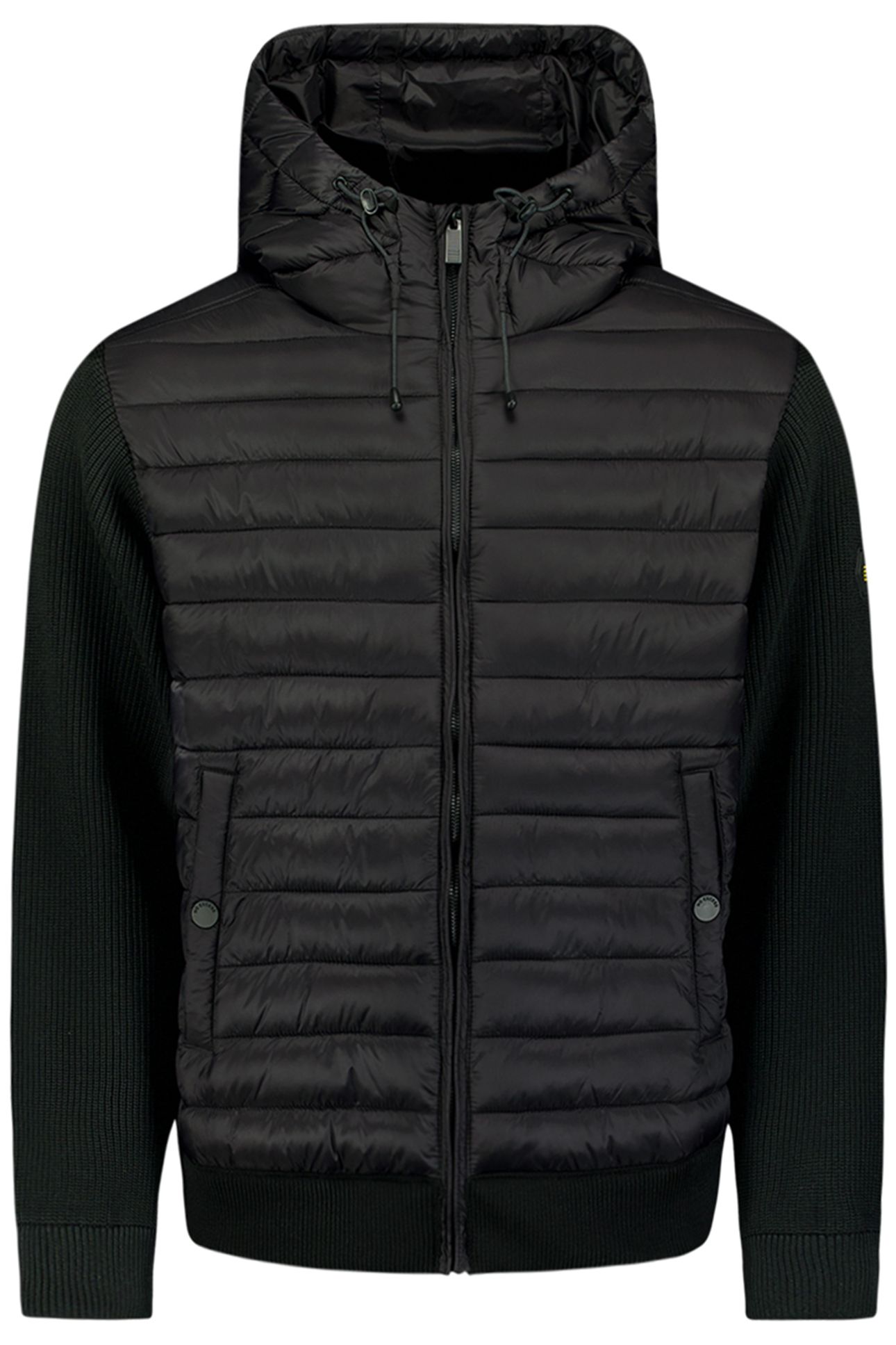 JACKET HOODED PADDED MIX WITH KNIT BLACK 1