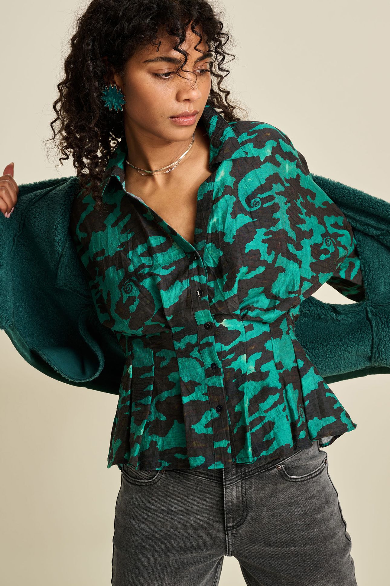 BLOUSE - CAMO TEAL GREEN 6