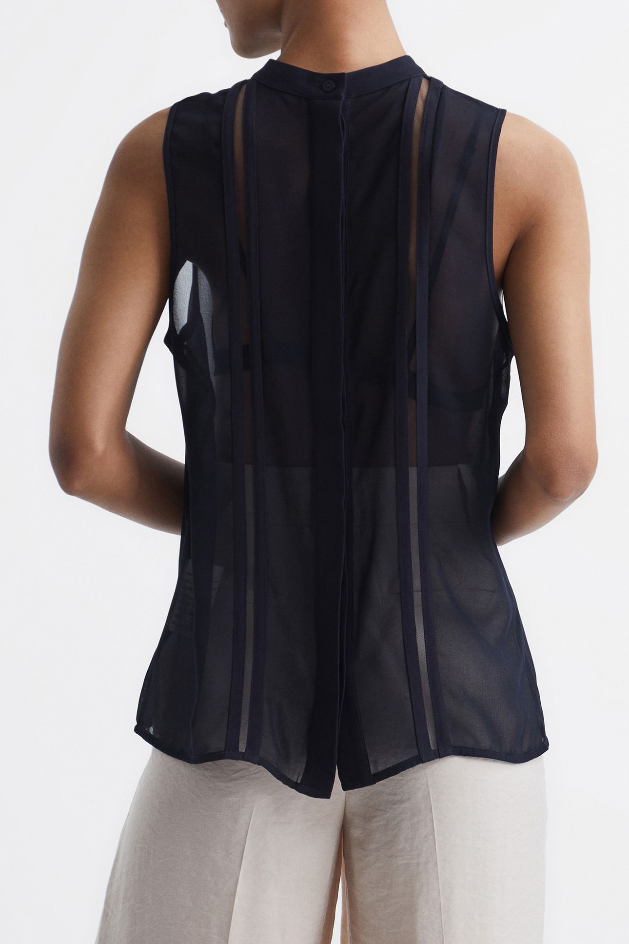 EMERY SHEER STRIPE TANK — NAVY 2