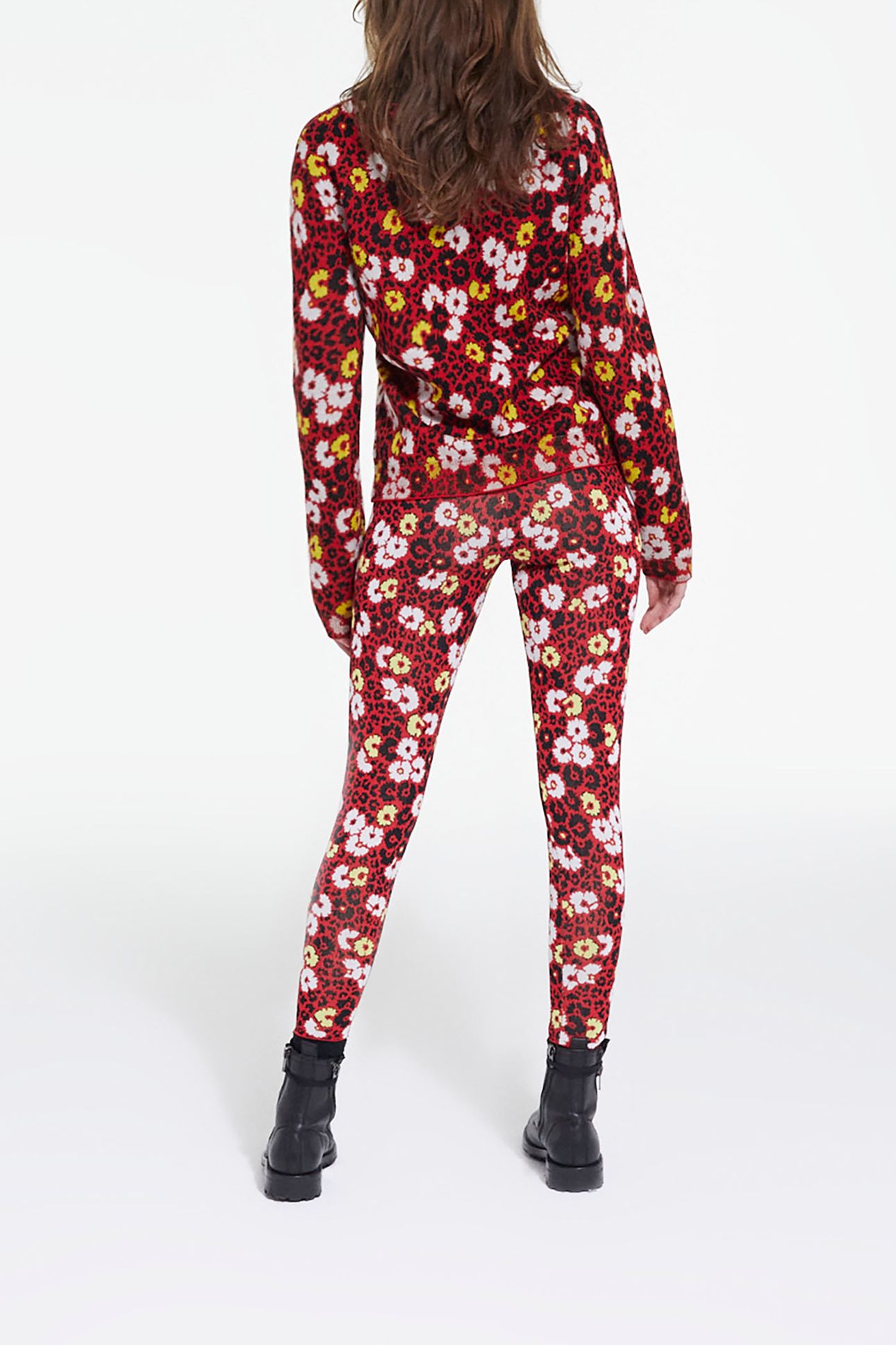 ROUND NECK SWEATER IN FLORAL JACQUARD DARK RED 4
