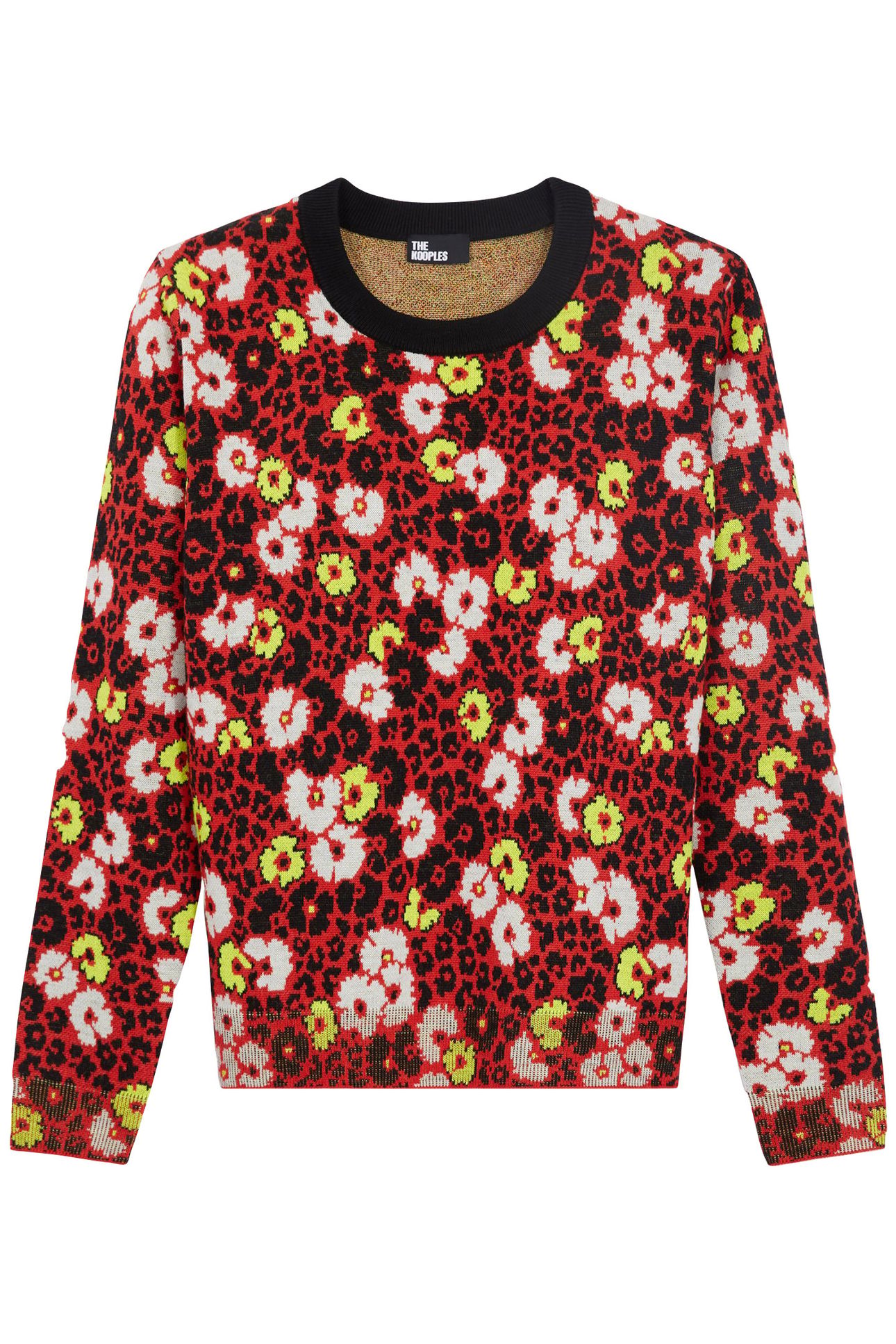 ROUND NECK SWEATER IN FLORAL JACQUARD DARK RED 5