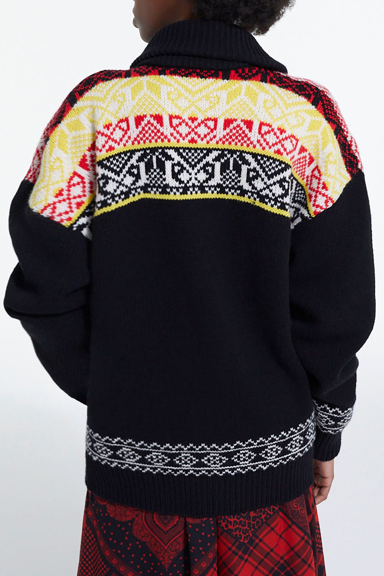 CARDGIGAN COL CHALE JACQUARD BLACK/RED/YELLOW 2