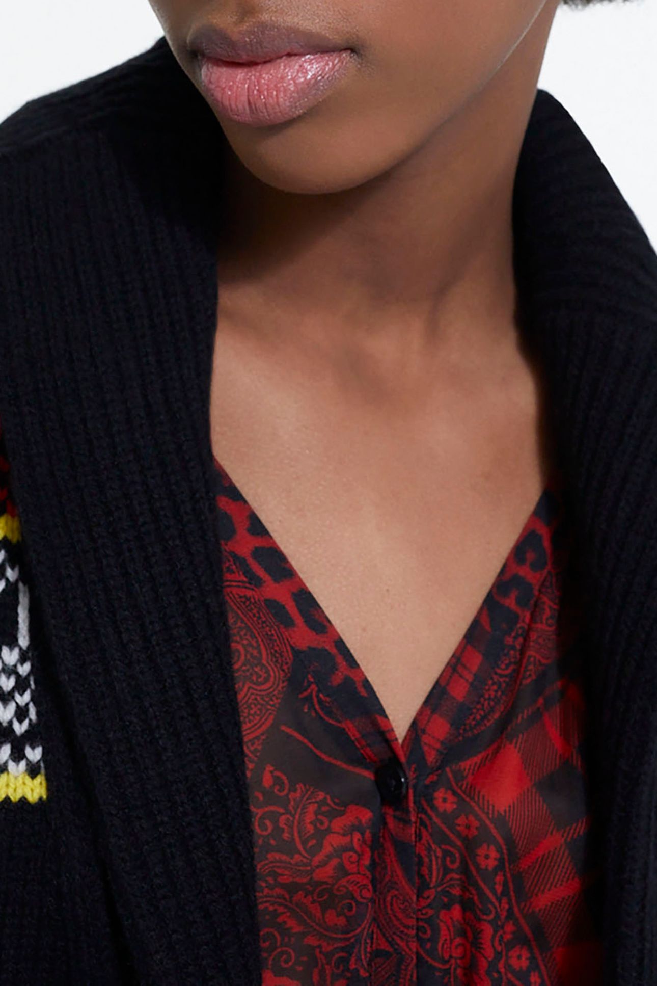 CARDGIGAN COL CHALE JACQUARD BLACK/RED/YELLOW 6