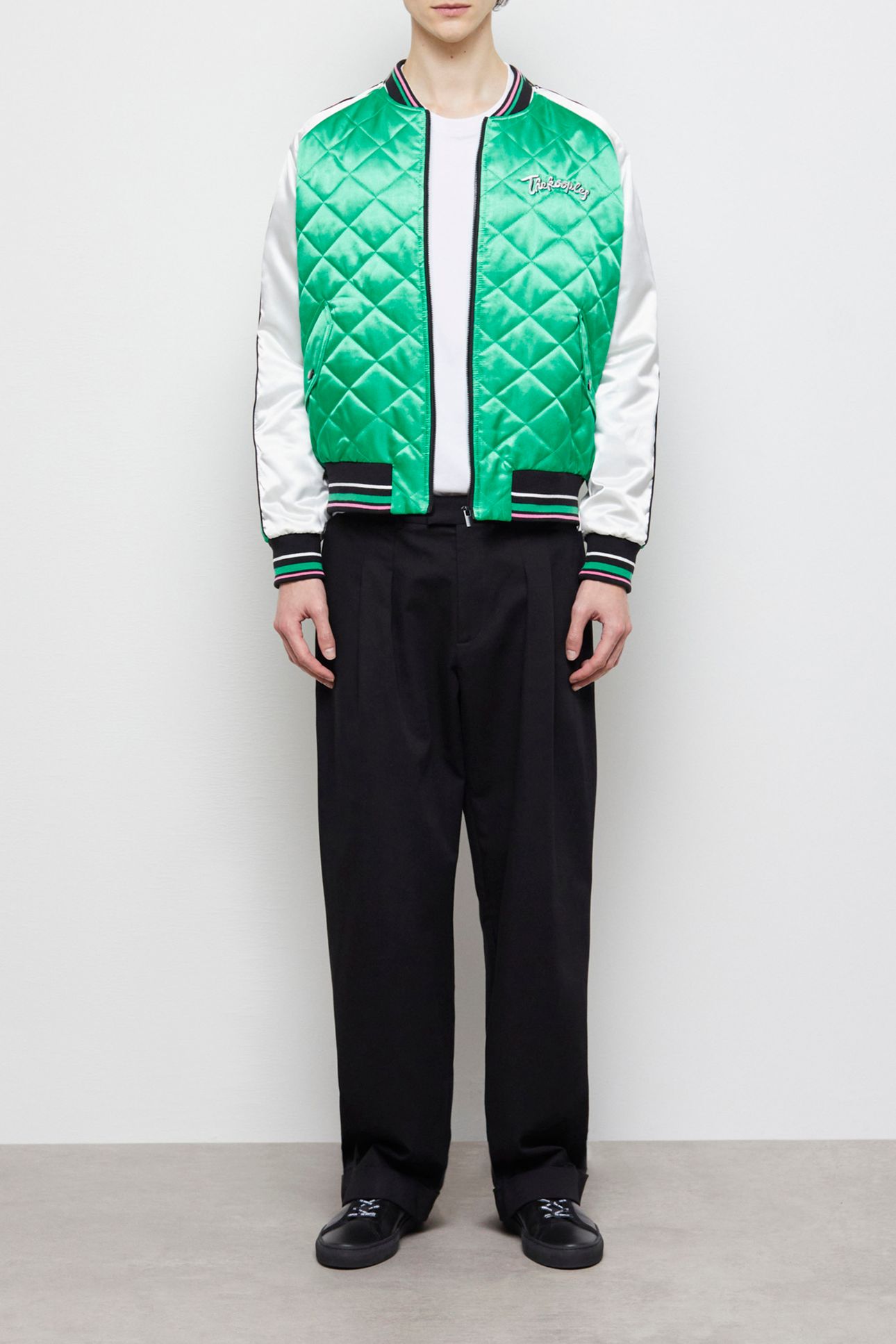BOMBER BRODERIE FLOWER SKULL GREEN-WHITE 1
