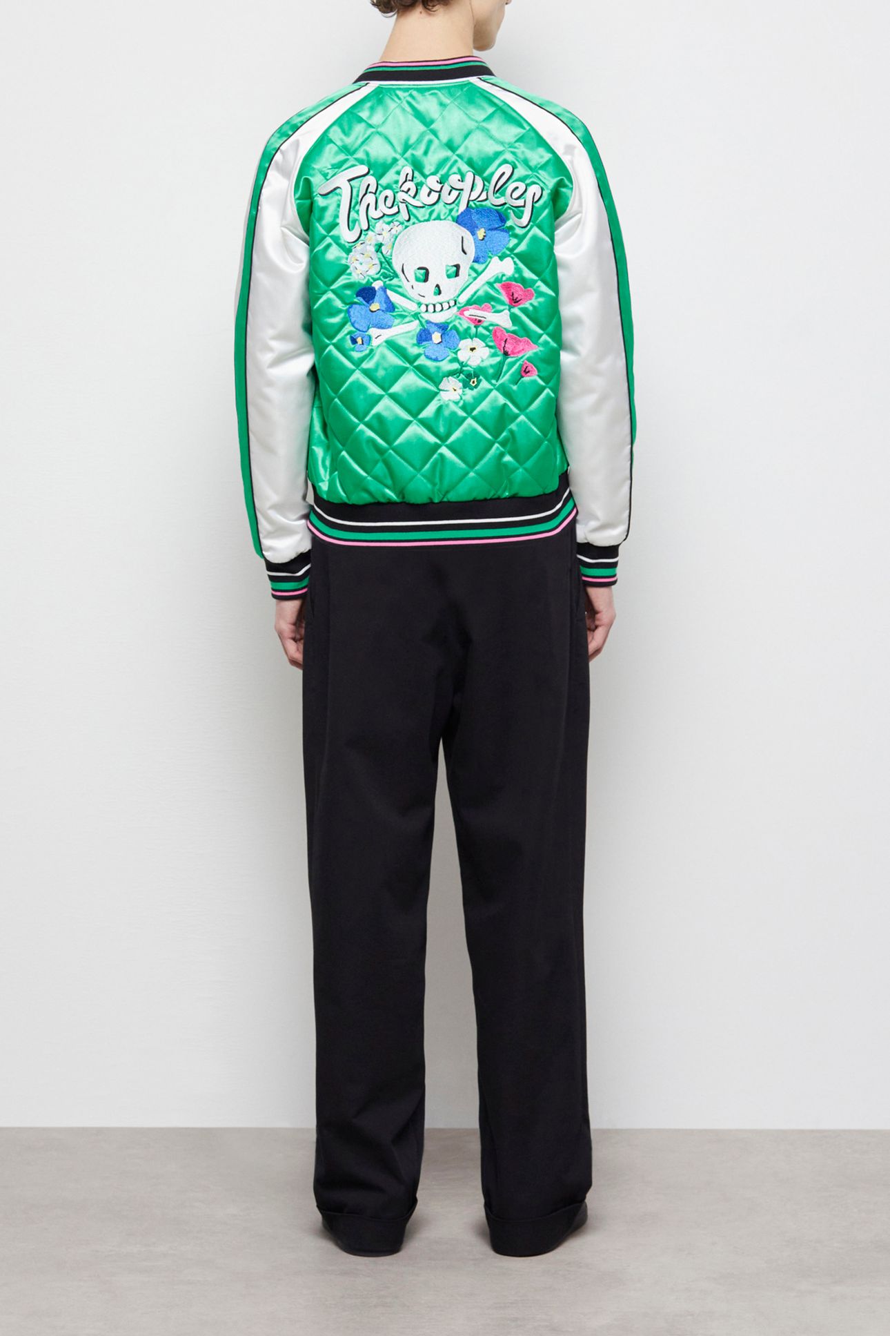BOMBER BRODERIE FLOWER SKULL GREEN-WHITE 2