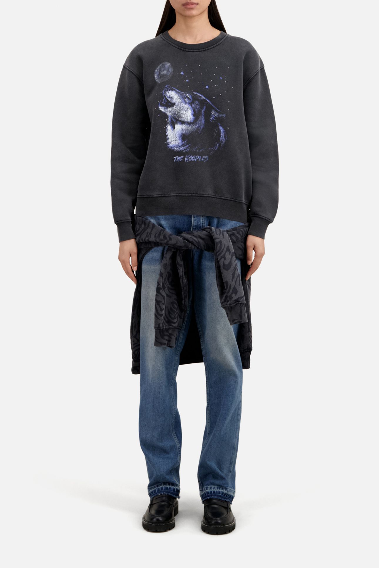 SWEAT WASH WITH WOLF PRINT BLACK WASHED 2
