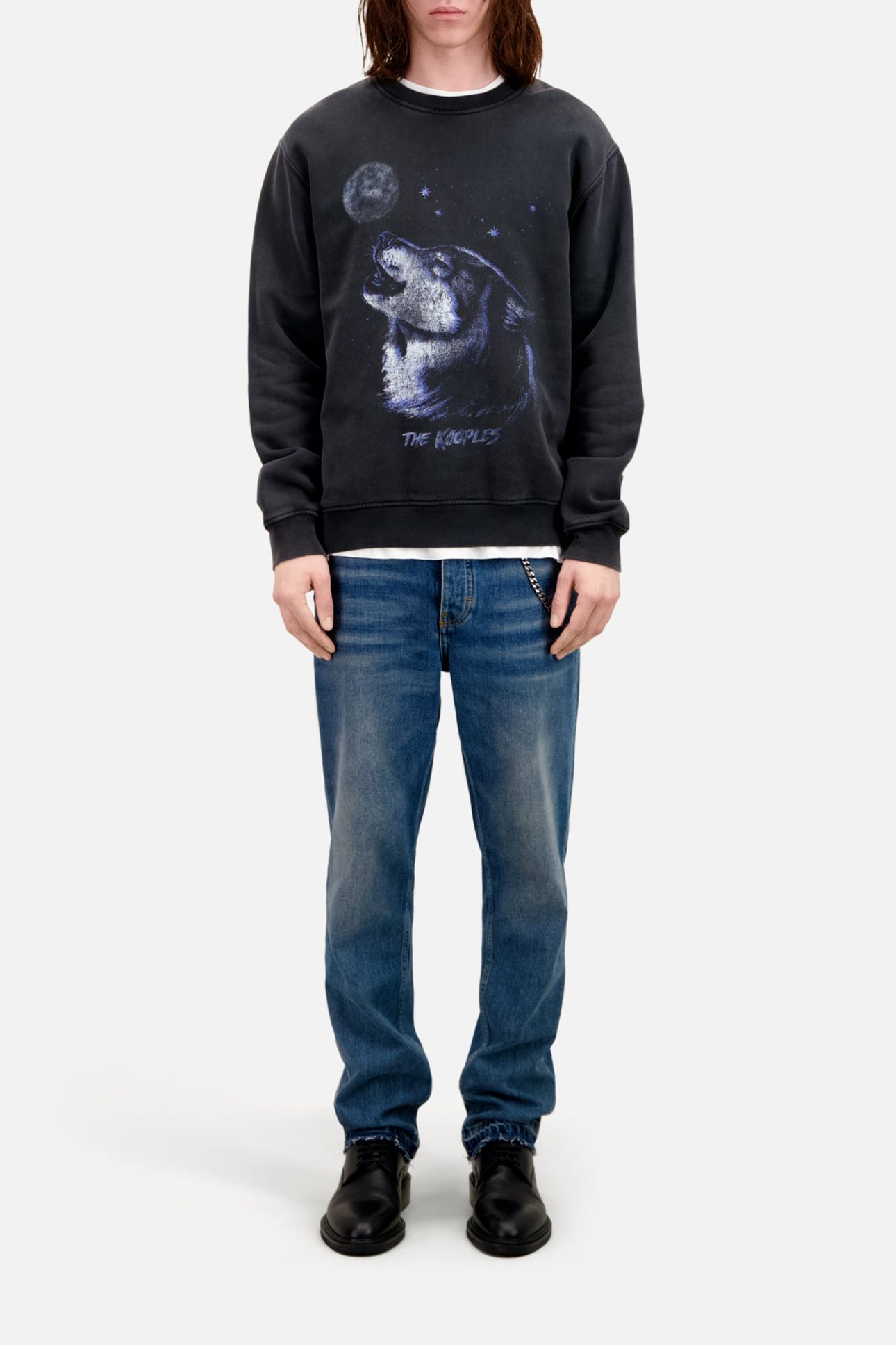 SWEAT WASH WITH WOLF PRINT BLACK WASHED 2