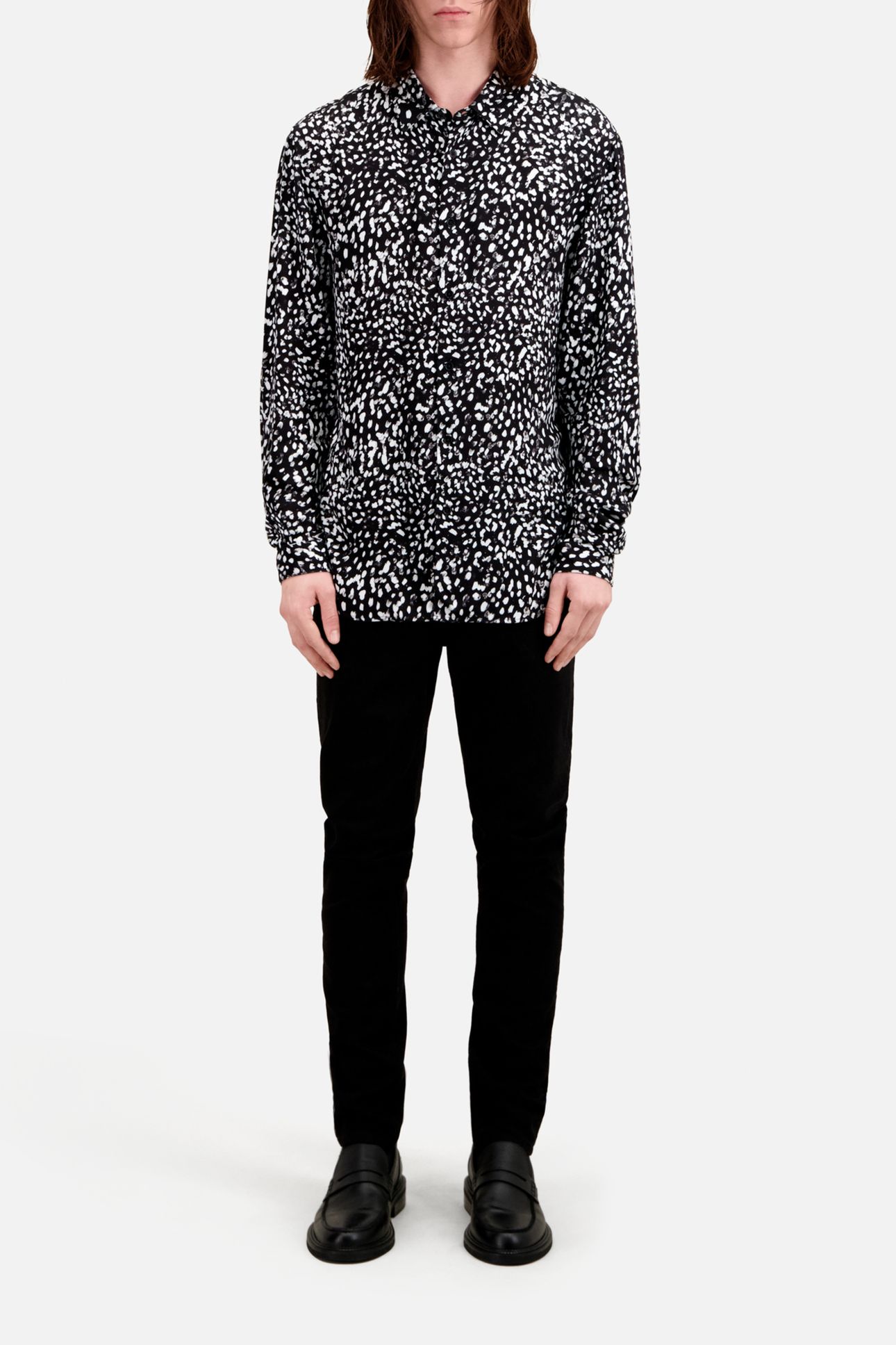 SLIM D LONG SLEEVE SHIRT BLACK-ECRU 2