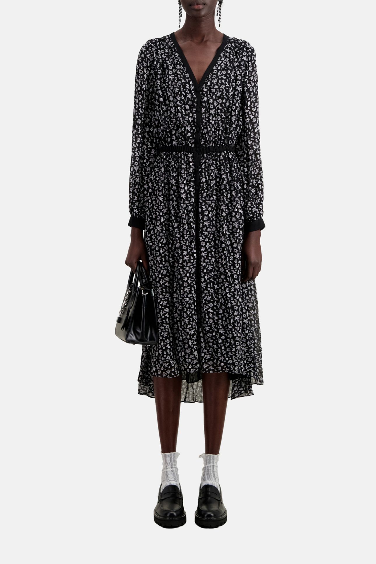 LONG DRESS WITH LONG SLEEVES BLACK-ECRU 1